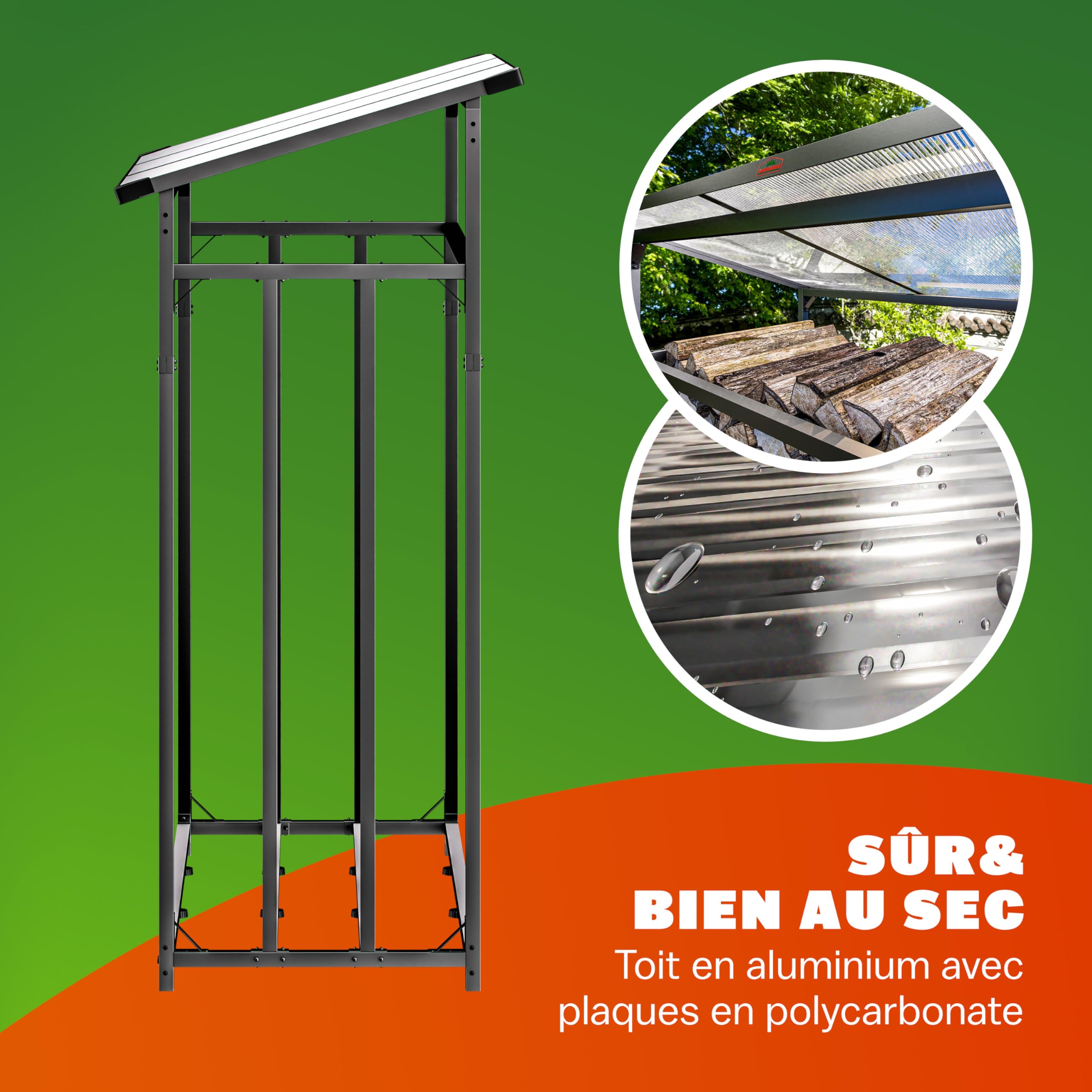 Gardebruk® Étagère pour bois de cheminée XXL Noir en acier avec toit Abri à bois Stockage du bois Étagère à bûches extérieur