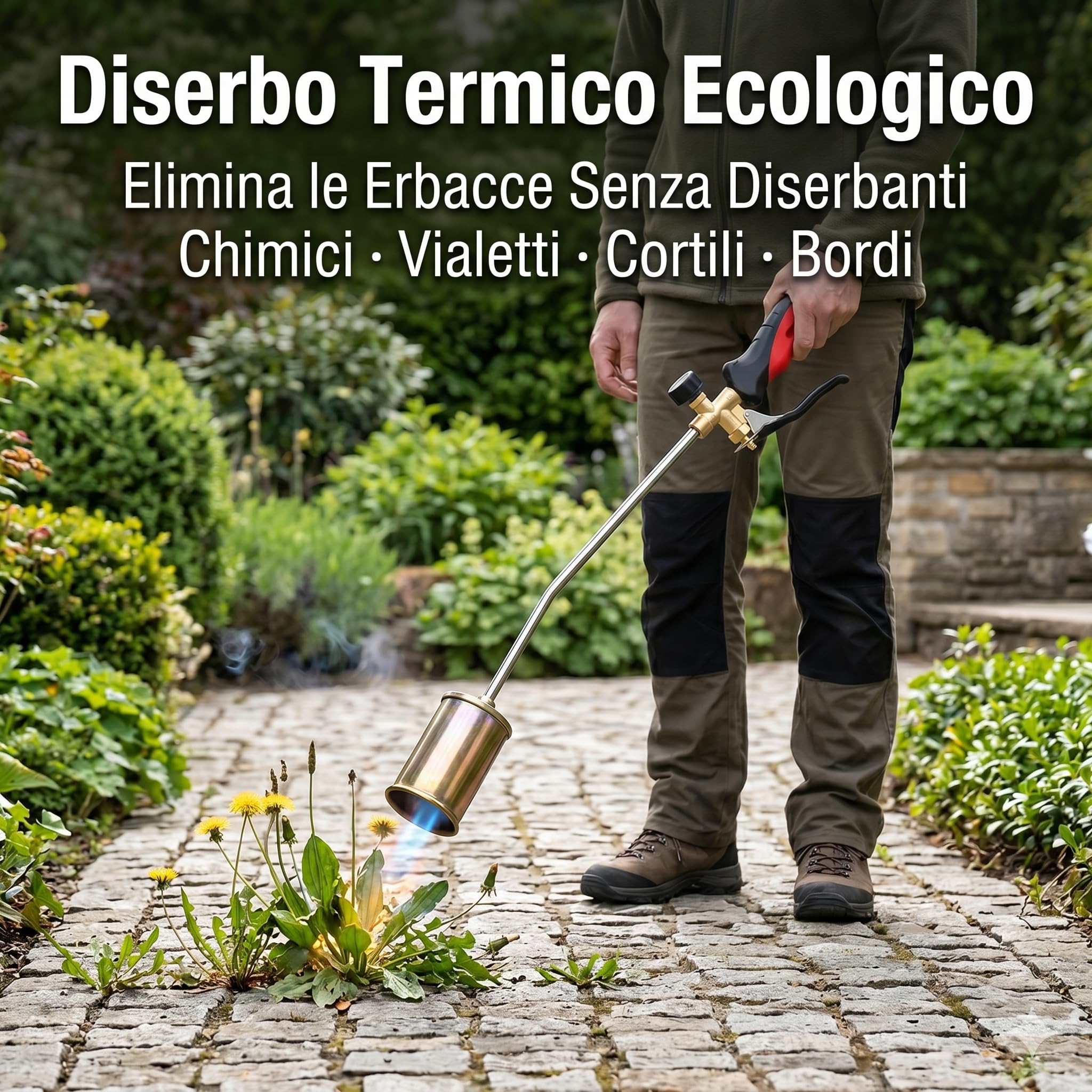 Lemag Cannello da Riscaldo a Gas con Leva 60 cm – Kit Completo con Chiave Tubo 2m e 2 Fascette – Bruciatore Ø45mm per Diserbo Termico Accensione e Sverniciatura – Cannello GPL | Made in Italy
