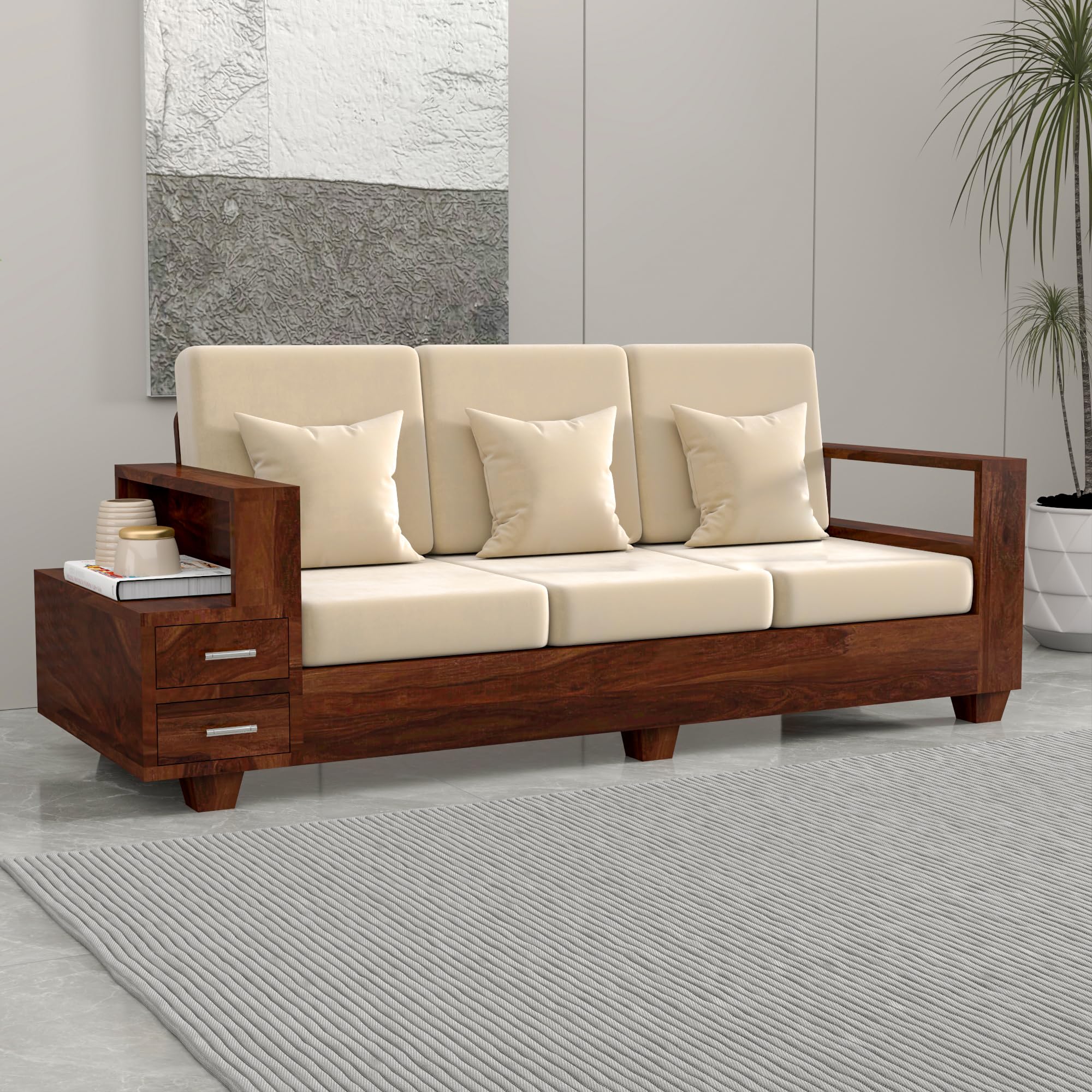 PRIYANSHU WOOD CRAFT Sheesham Wood Sofa Set with 2 Drawer Storage for Living Room Furniture Solid Wooden Drawer Sofa Set for Home Office (Walnut Finish, 3 Seater)-image-48