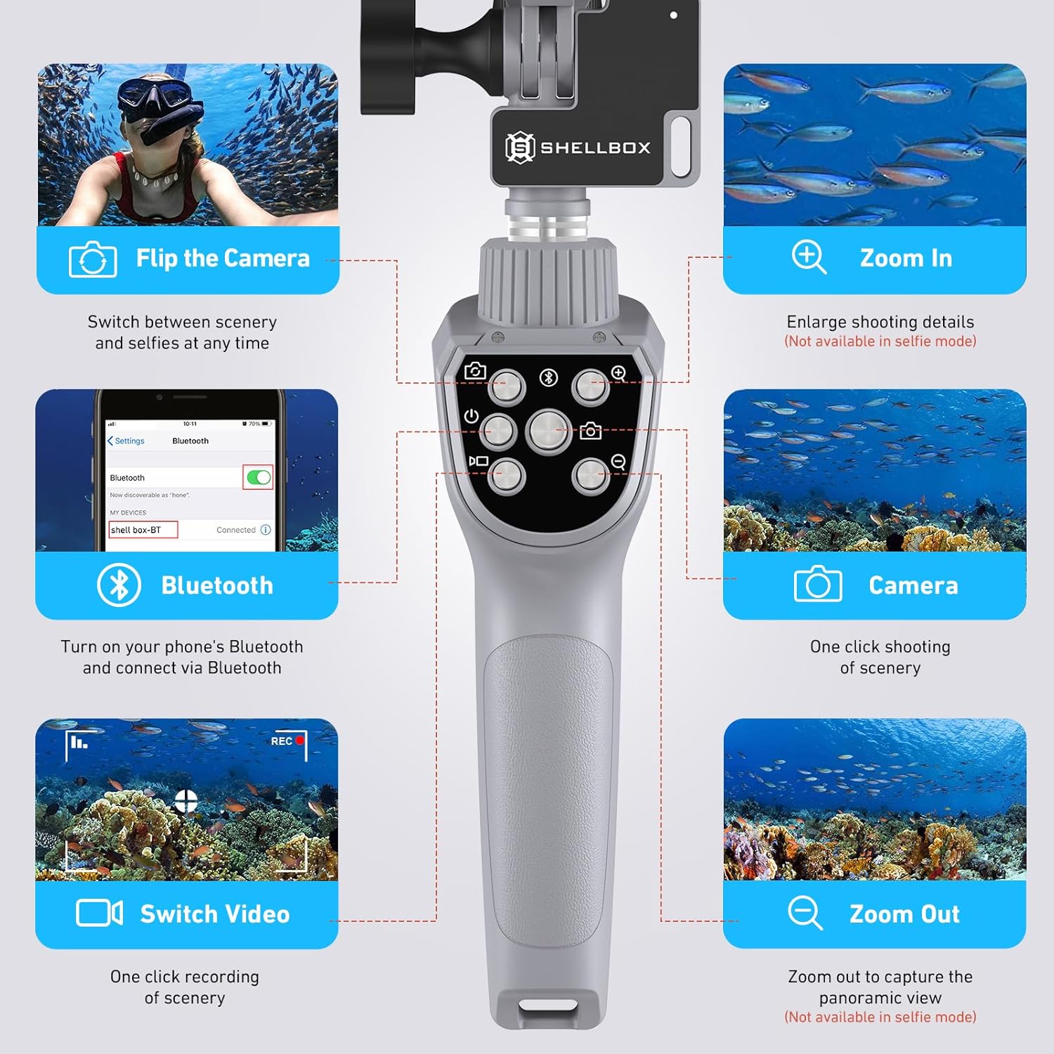 Waterproof Selfie Stick, Extendable Phone Selfie Stick with Wireless Remote Shutter for Skiing/Snorkeling/Surfing, Compatible with All Cellphones