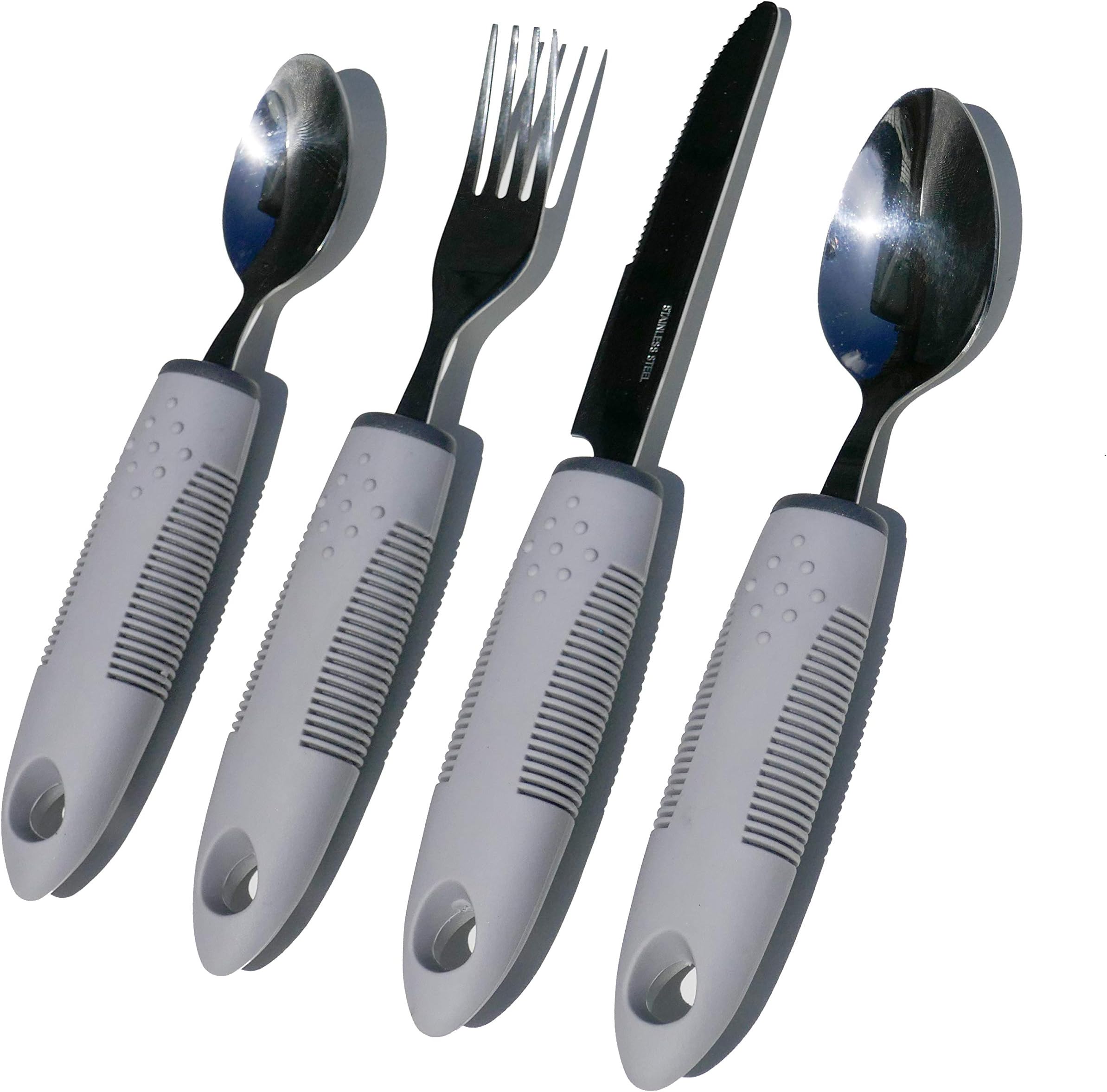 OR8 WellnessCutlery Set 4 Piece Easy Grip, Wide Handles, Eating Aid for The Elderly, Disabled, Visually Impaired & Those with Arthritis, Parkinson's Disease, Tremors and Weakened Grasp