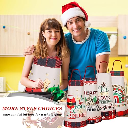 Miniatura 5 de Suhine 18 delantales de cocina de Navidad, delantal de cocina para fiesta de Navidad, delantal de búfalo rojo y negro, delantal de decoración de