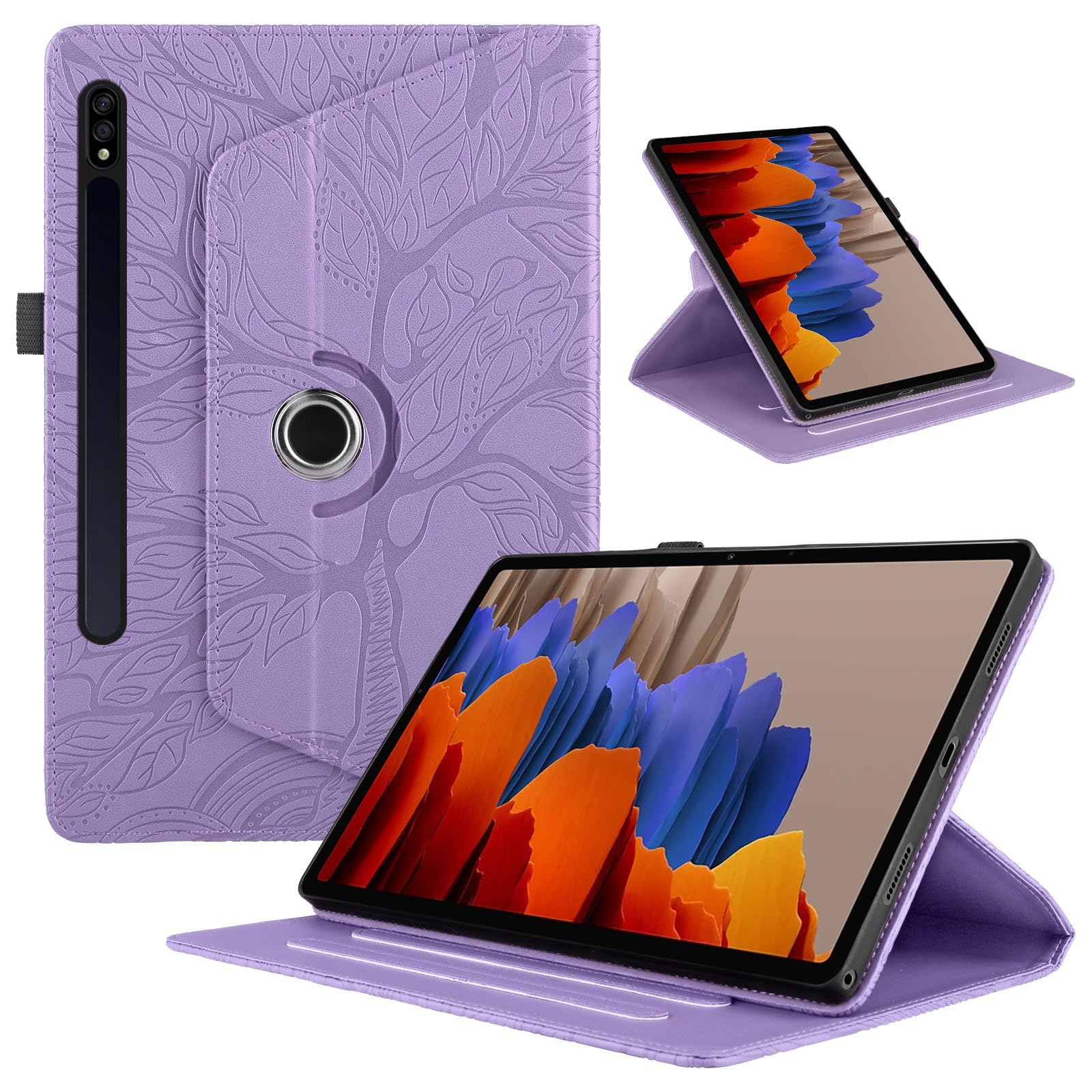 Funda para Samsung Galaxy Tab S9/ S8/ S7 11" (SM-X710/X700/T870) PU Cuero Tablets Protectora Cover 360°Carcasa Giratoria de ángulo Múltiple Stand Función Tablets Funda,Rojo Árboles — view 55