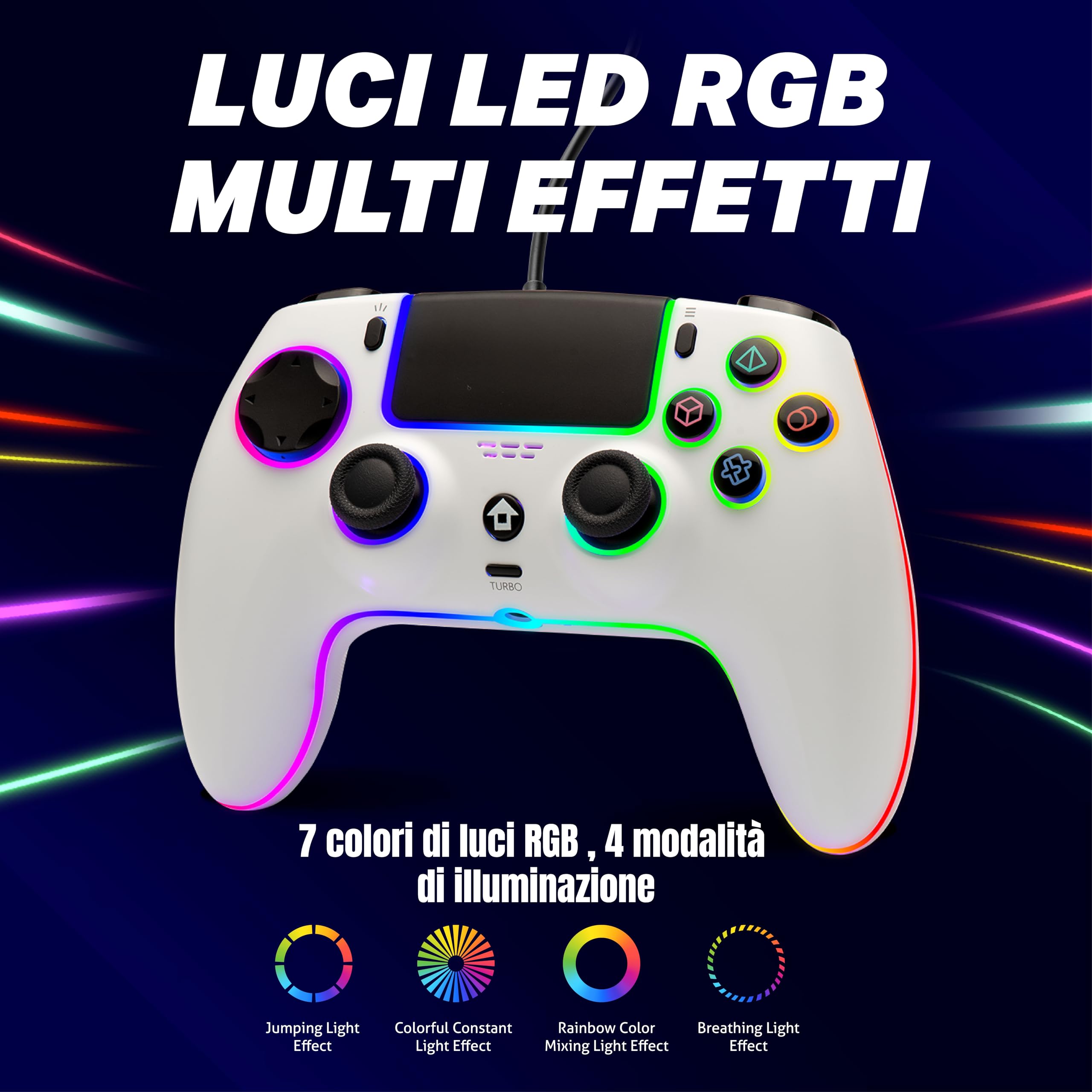 NITHO NOVA Controller Cablato Compatibile con PS5/PC/MAC/Android, Gamepad con Effetto Hall/Paddles Programmabili/Turbo/Giroscopio 6 Assi/Doppia Vibrazione/Touchpad/Illuminazione RGB/Jack Audio