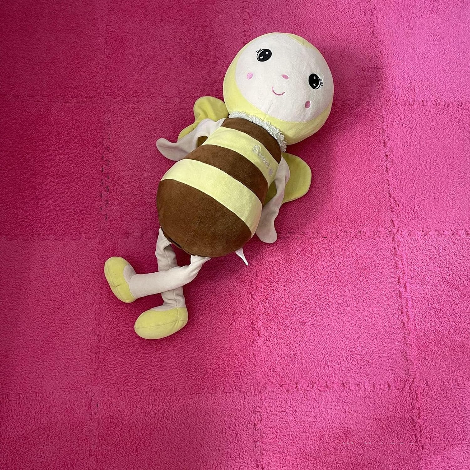 Tapis en peluche lavable moelleux puzzle 8 dalles confort thermique rose