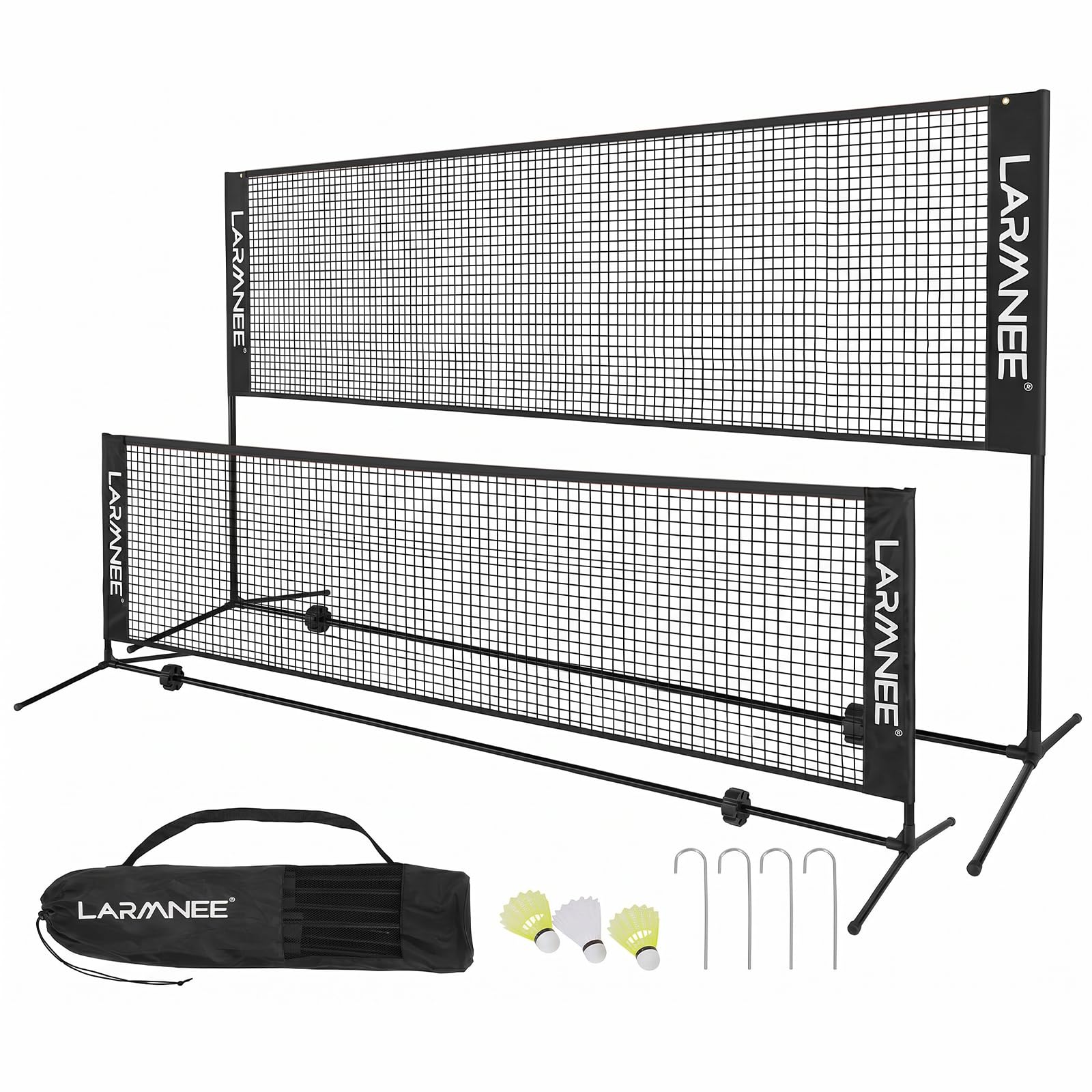 LARMNEE Badmintonnetz, Volleyballnetz, Federballnetz, 3-Fach-Höhenverstellbar 107/120/155cm, Tragbares Set für Tennis, Badminton oder Volleyball, für Garten, Indoor, Outdoor