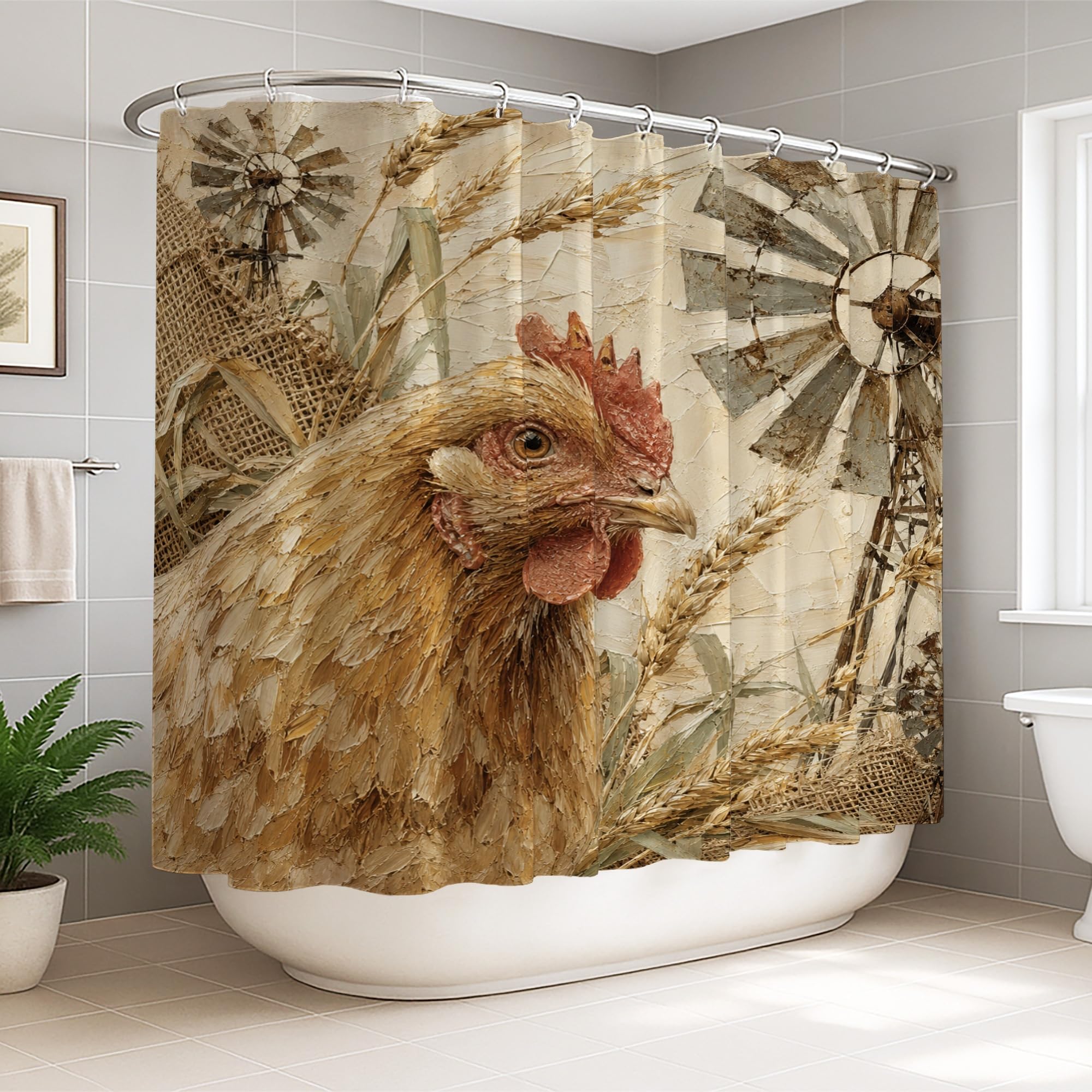 Rideau de douche extra large pour éviter les éclaboussures - Motif rustique lavable