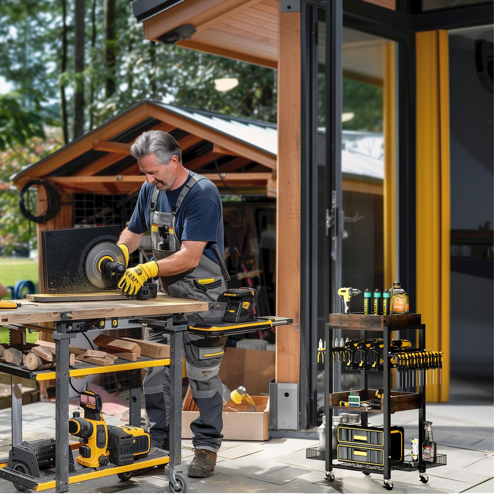 UNHO Servante d'atelier Complète avec Outils: Rangement Outils Bricolage à roulettes Organisateur Outils Électriques Chariot Roulante Métallique Caisse à Outil pour Garage - 62x30.5x88cm