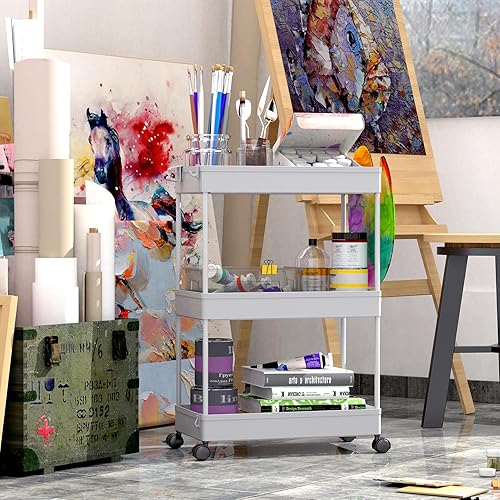 Miniatura 6 de SPACEKEEPER Carrito de almacenamiento con ruedas de 3 niveles para baño, organizador con ruedas, organizador de cuarto de servicio, estantería
