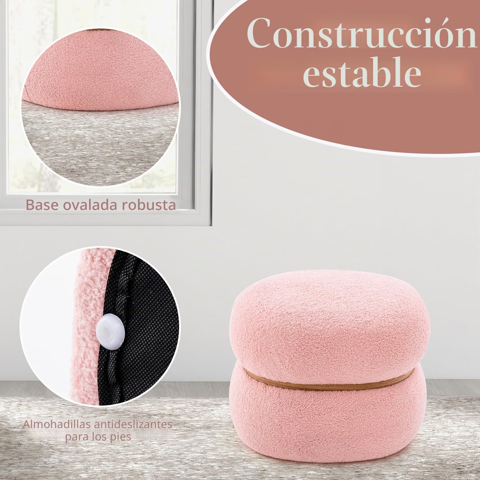 RELAX4LIFE Taburete Acolchado de Terciopelo Ovalado, Taburete de Maquillaje con Almohadillas Antideslizantes, reposapiés otomano para Dormitorio, salón, Entrada, 44x35x35cm, Carga 300 kg, Rosa