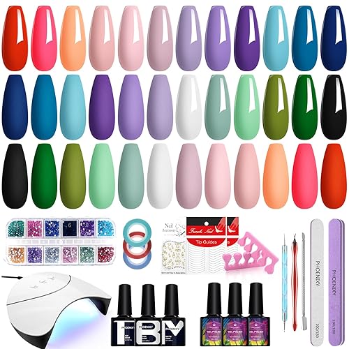 phoenixy - Kit de esmalte de uñas de gel de 18 colores con lámpara LED UV de 36 W, kit de uñas de gel con herramientas de manicura, regalo para phoenixy - Kit de esmalte de uñas de gel de 18 colores con lámpara LED UV de 36 W, kit de uñas de gel con herramientas de manicura, regalo para