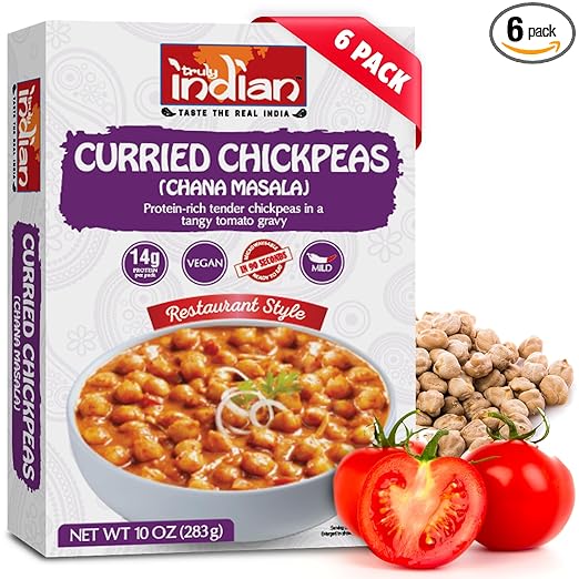 Truly Indian Curried Chickpeas (Chana Masala) 10 Ounce 6-Pack | Authentic Traditional Indian food | Made Fresh in India With Locally Grown Ingredients | Ready to Eat, Vegan, Microwaveable Meal