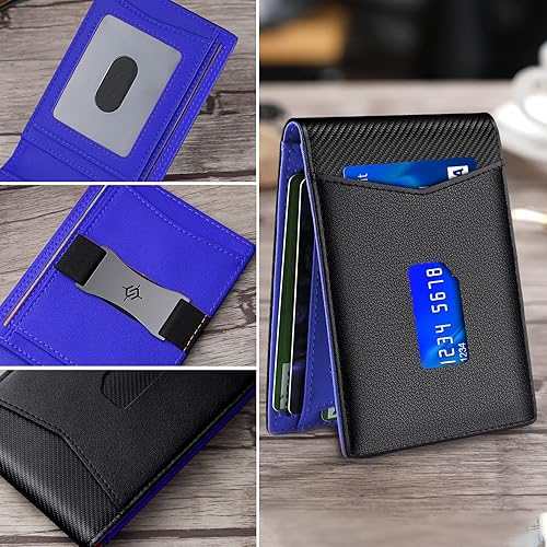 Miniatura 7 de SHOUCANGAR Billeteras para hombre delgadas con 11 ranuras para tarjetas, billetera RFID minimalista con bolsillo frontal, cartera de tarjetas de