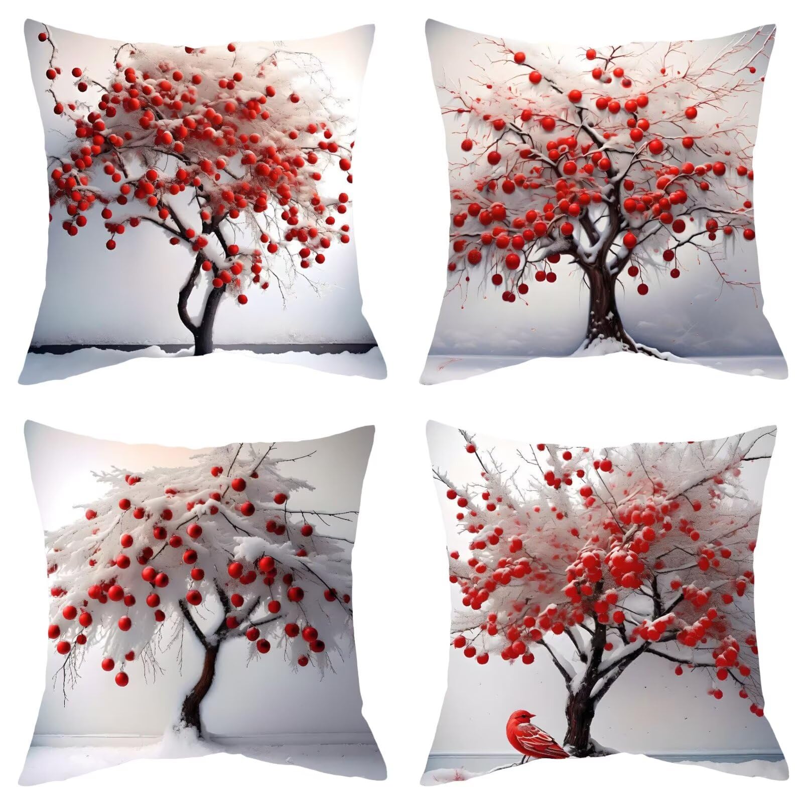 Housses de coussin douces 50x50 oiseaux arbres lot de 4 pour protéger et décorer le lit