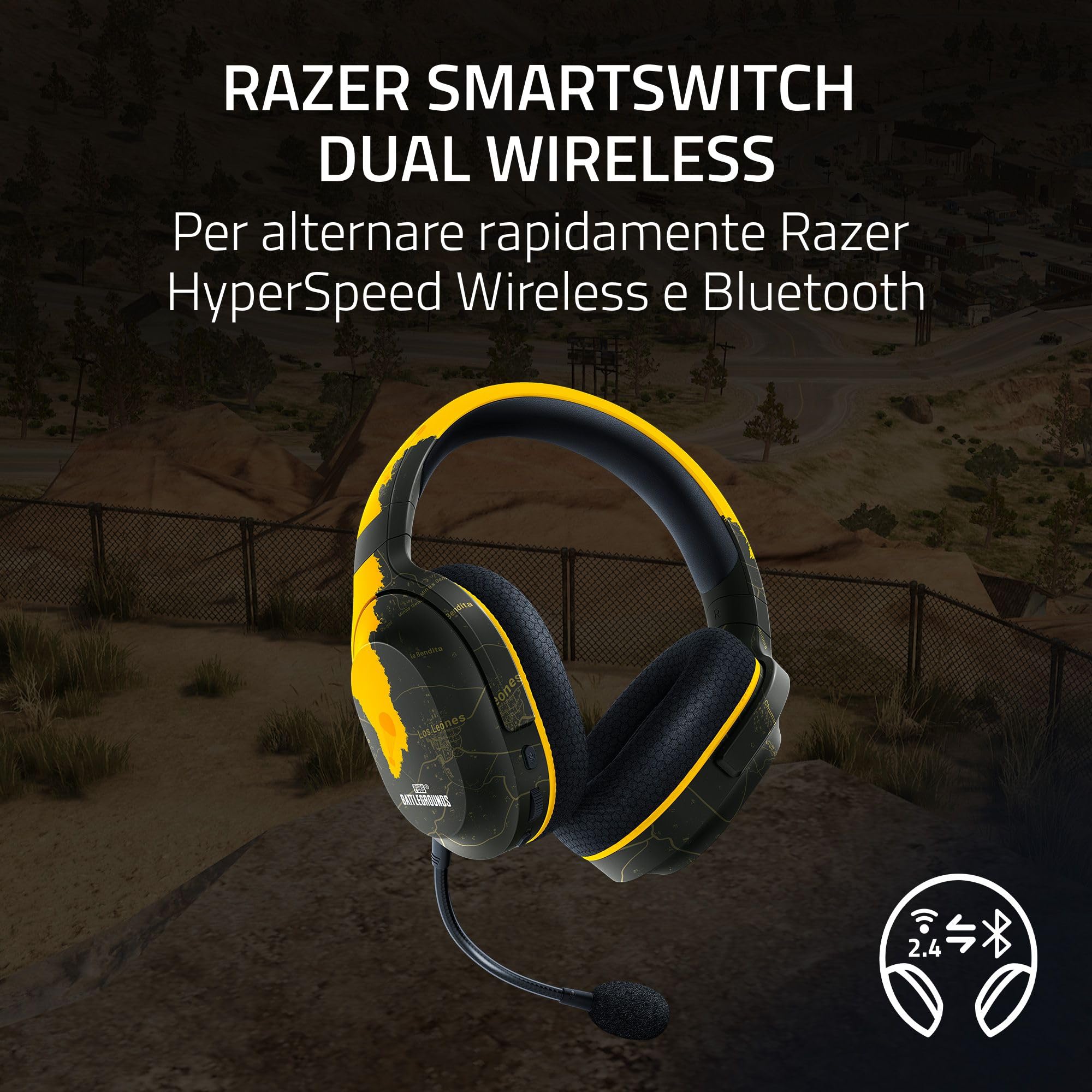 Razer Barracuda X (2022) - Cuffia Wireless Multipiattaperma per Giochi e Dispositivi Mobili (SmartSwitch Dual Wireless, 250 g di Design Ergonomico, Triperce 40 mm, Microfono Cardioide) PUBG Edition