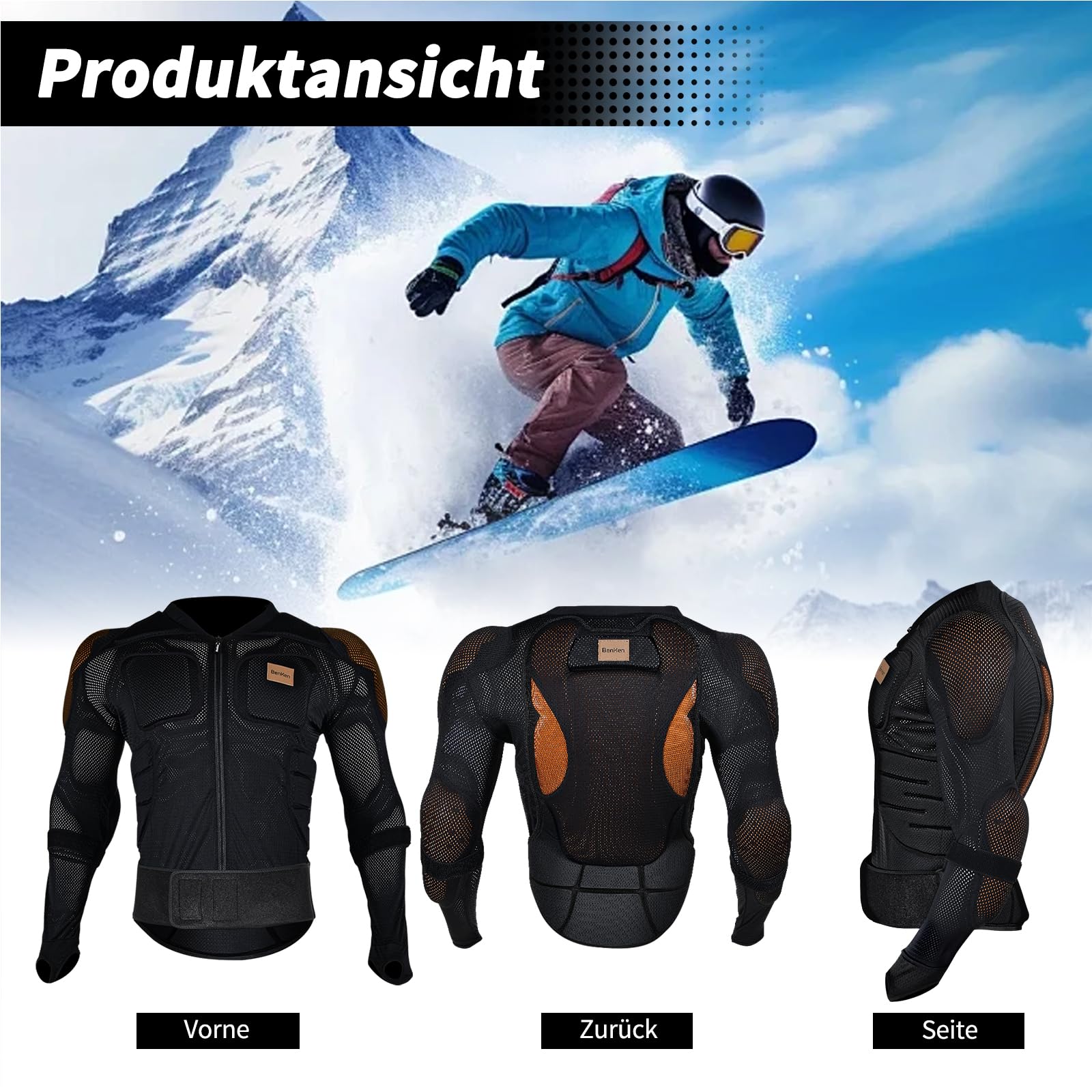 BenKen Schutzausrüstung Ski Weste Rückenprotektor, Outdoor Sport Anti-Kollision Rückenprotektor Skateboard Skifahren Eislaufen Mountainbike Motorrad Off-Road Jacke