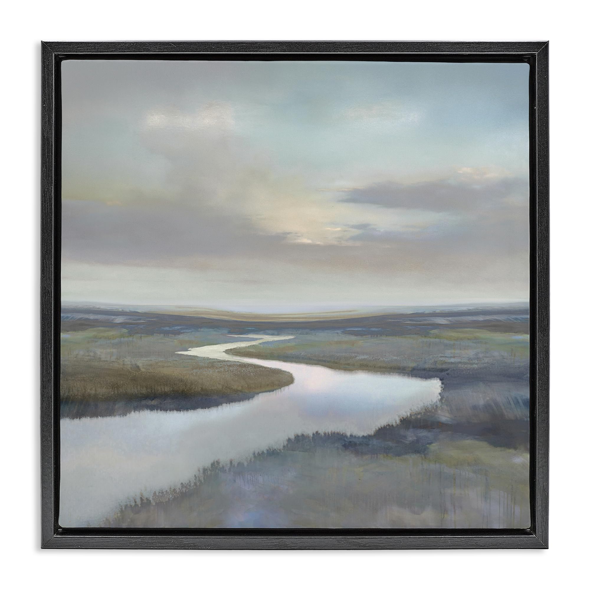 Calm Riverbend Landscape Serenity, 24 x 24 Inch Canvas in Floater Frame