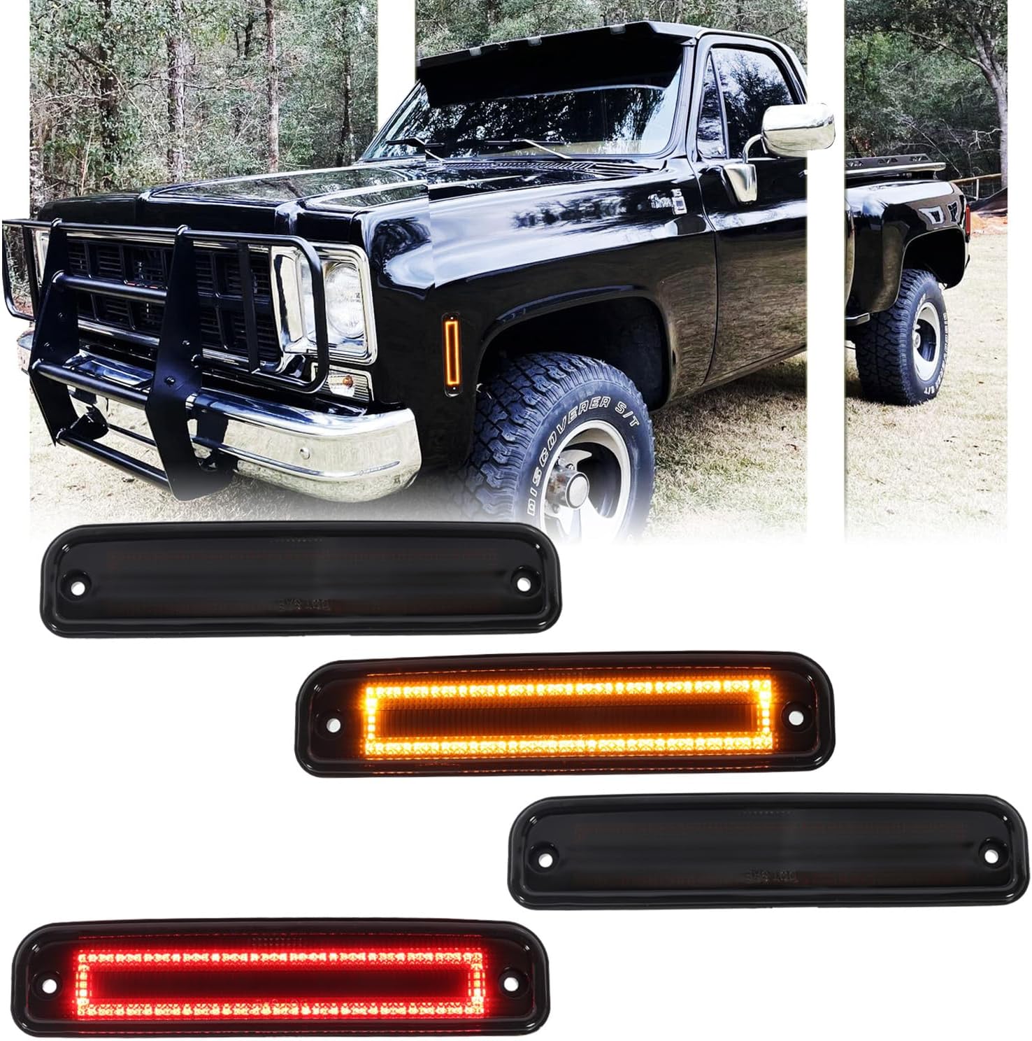 2 PCS LED Side Marker Lights for Chevy & GMC C/K Series C10 C20 C30 K10 K20 K30 C1500 C2500 C3500 K1500 K2500 K3500 R30 V30 R3500 V3500, Front Rear Smoked Lens Markers Signal Lamps