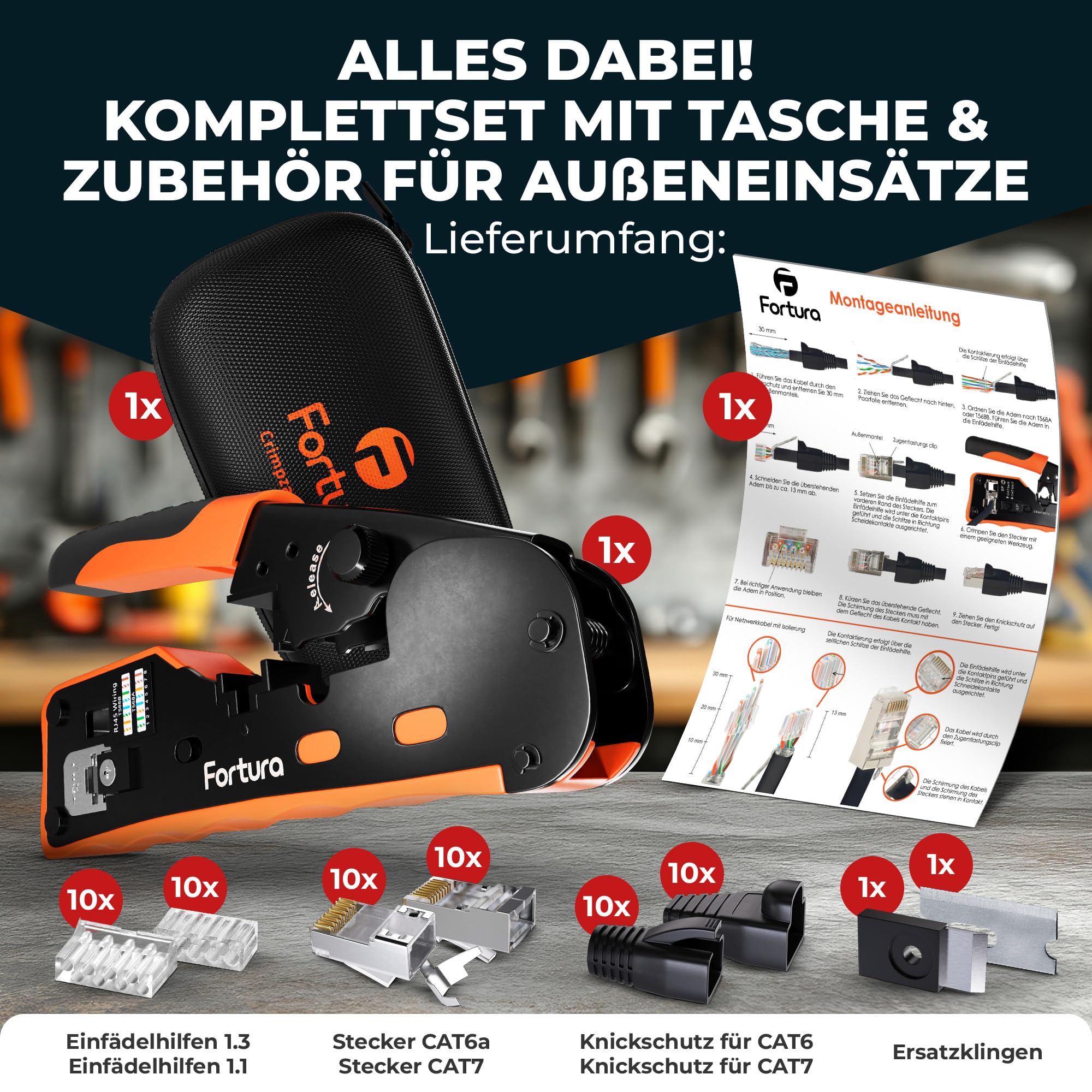 Fortura rj45 szczypce zaciskowe / CAT7, CAT6a, CAT6, CAT5e /RJ11, RJ12 / zestaw narzędzi sieciowych/szczypce zaciskowe wtyczka sieciowa