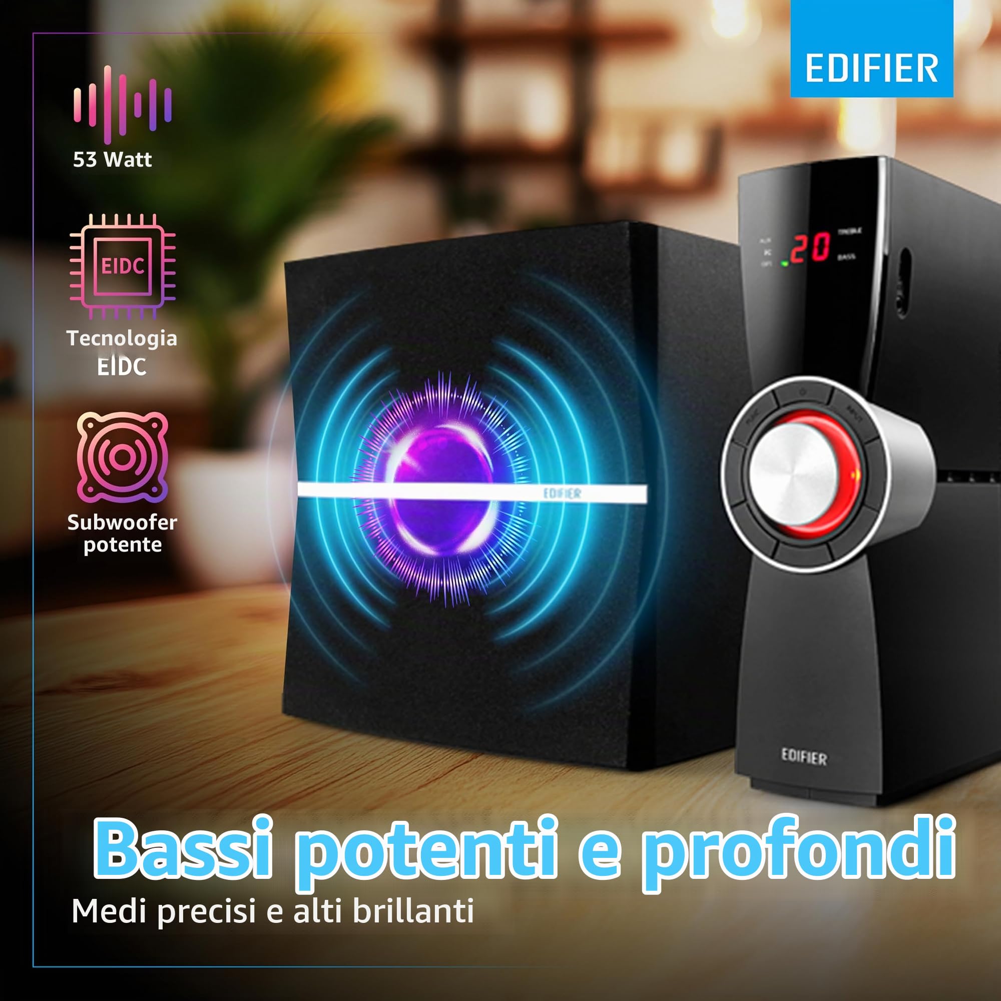 Edifier C2XD - Sistema di altoparlanti 2.1 nero 53W