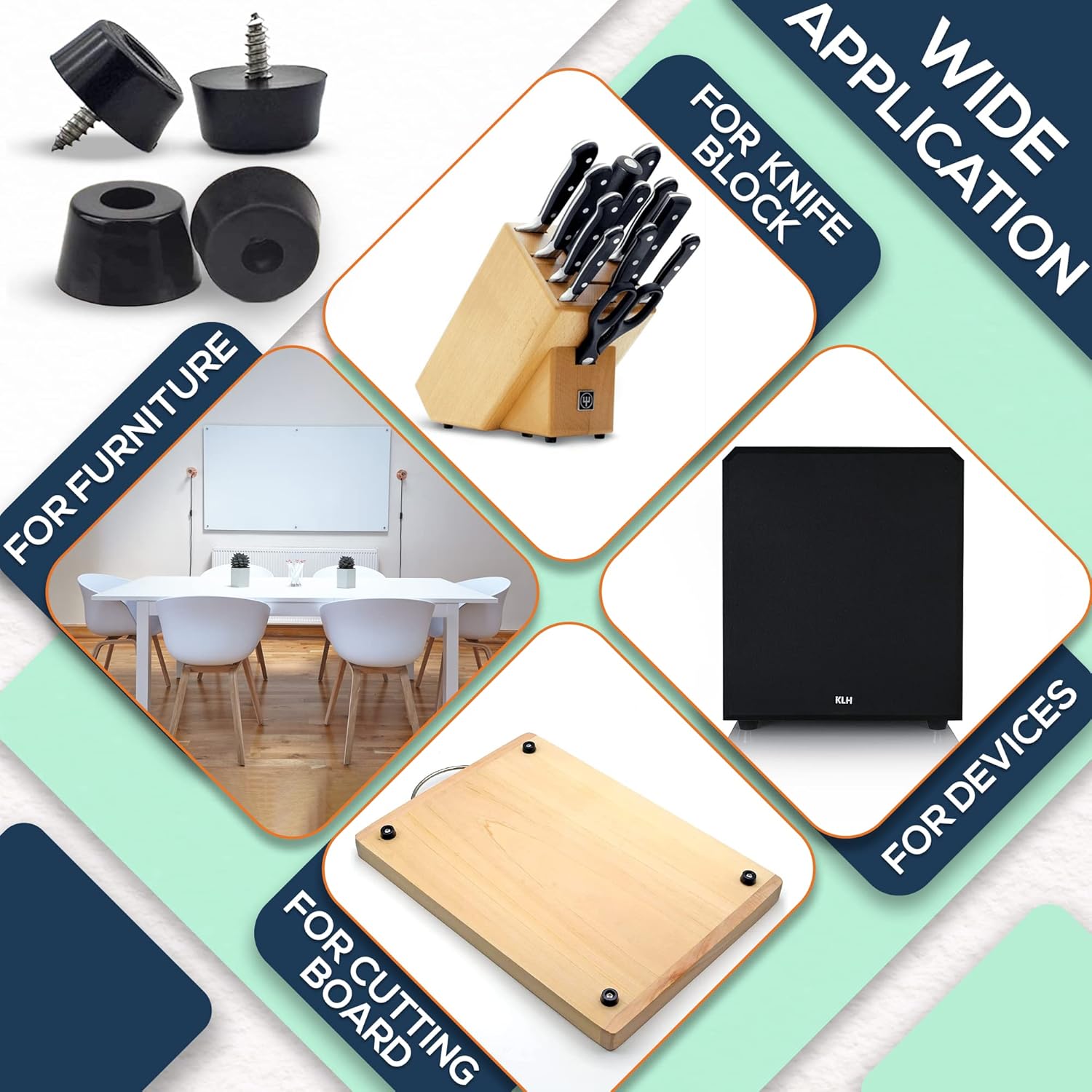 55 Pcs Non-Slip Bumpers for Cutting Board with 55 Steel Screws & Metal Washer, Rubber Feet for Electronics, Anti-Scratch Cutting Board Feet for Chairs & Furniture