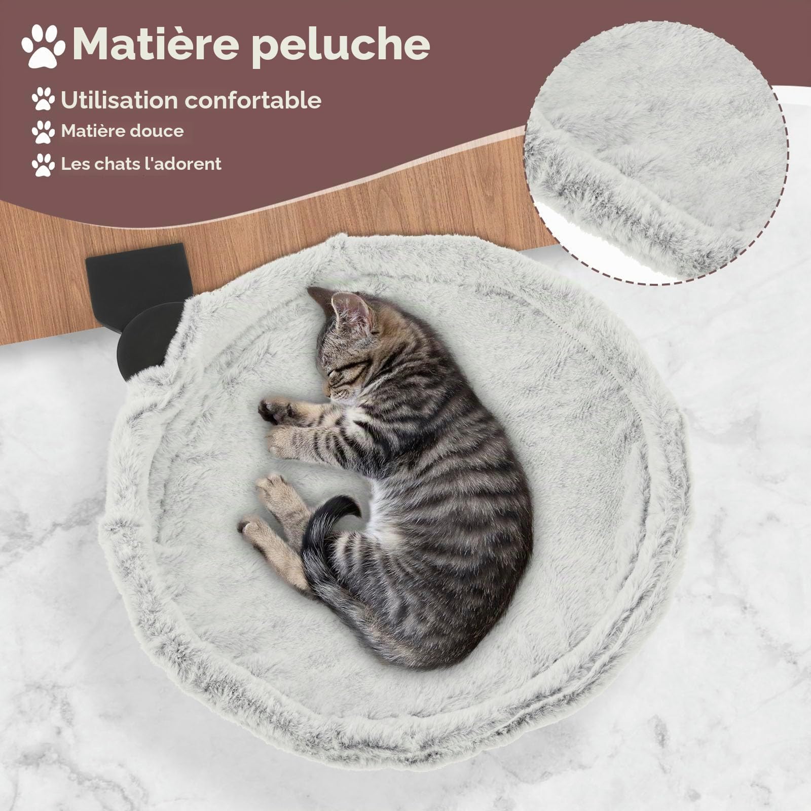 Hamac en peluche pour chat - Forte capacité de charge confortable - Lit de bureau pour chat - Support stable - Peu encombrant - Hamac de fenêtre - Lit suspendu pour chat jusqu'à 18 kg (gris)