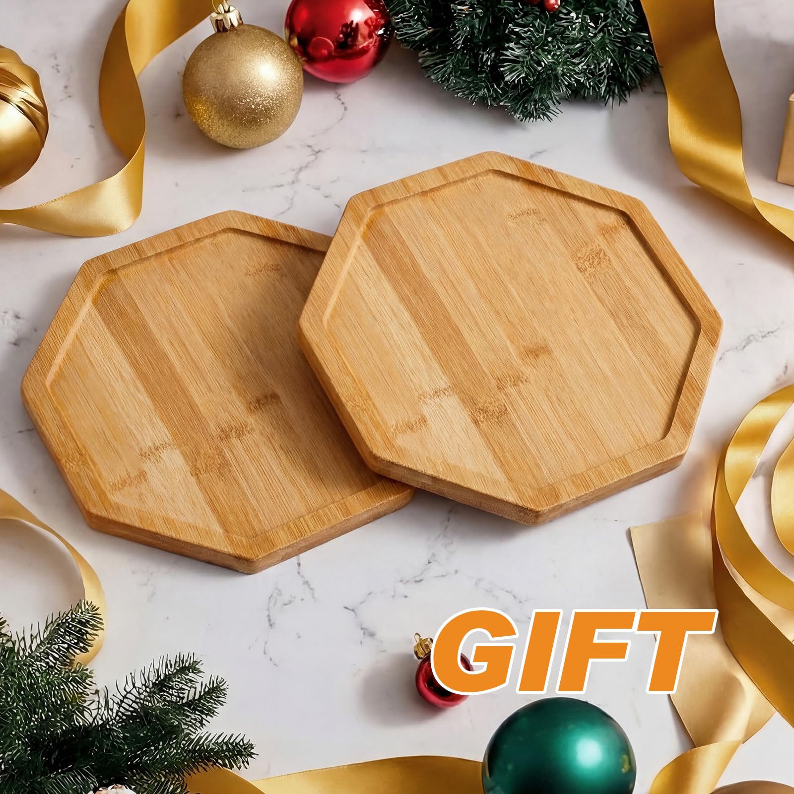 Chumia Bandeja para reposabrazos de sofá, bandeja plegable octogonal de bambú para reposabrazos, mesa de sofá con clip para bebidas, aperitivos, teléfono, control remoto (2 piezas)