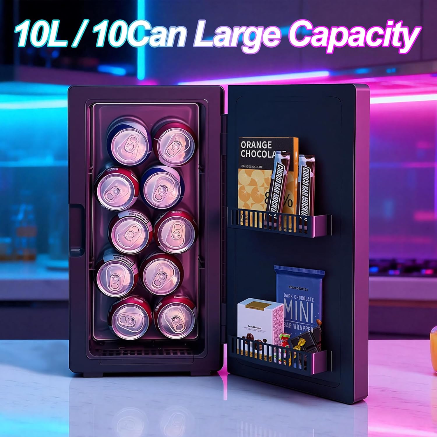 Mini Fridge, iceBlue 24 Display Modes Adjustable LED Light Gaming Mini Fridge, 10 Liter /4 Bottles Wine Fridge, Wine Cooler, Skincare Fridge with Remote Control for Bedroom, Office, Dorm, Gift (Black)