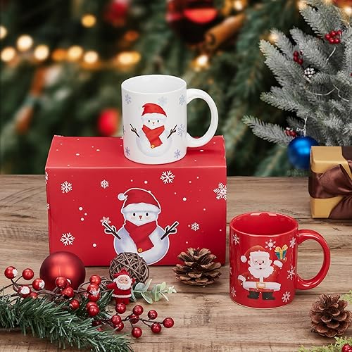 2 tazas de cerámica de Navidad, regalos de primera calidad, tazas rojas y blancas de 12 onzas con asa, aptas para microondas para café, té, cacao,