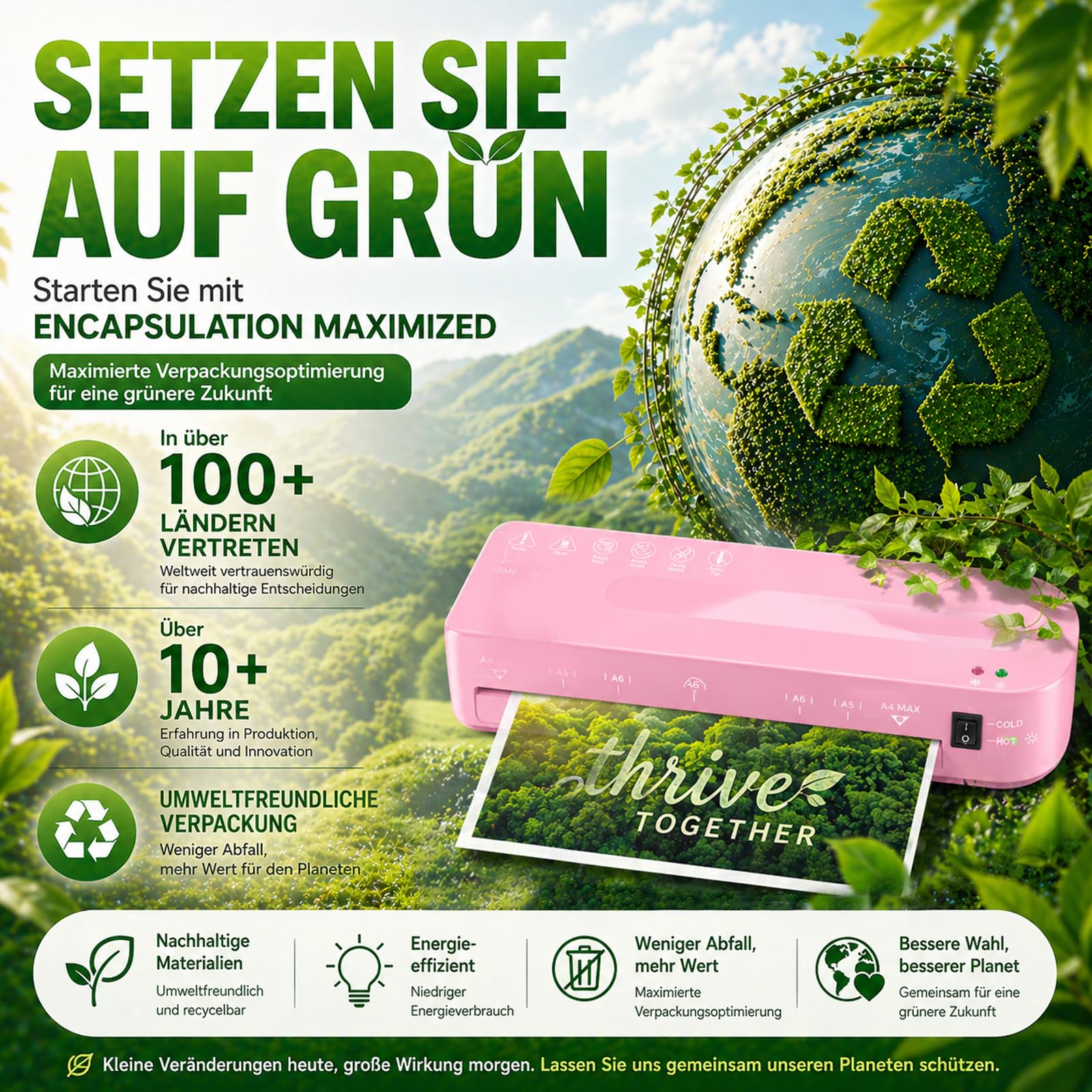 Laminiergerät A4 Laminiermaschine - 5 in 1 Laminiergerat mit 30 Laminierfolien für A4/A5/A6, 60S Schnellvorheizung, Heiß und Kalt Laminator mit Papierschneider, Eckrunde für Büro, Zuhause, Schule