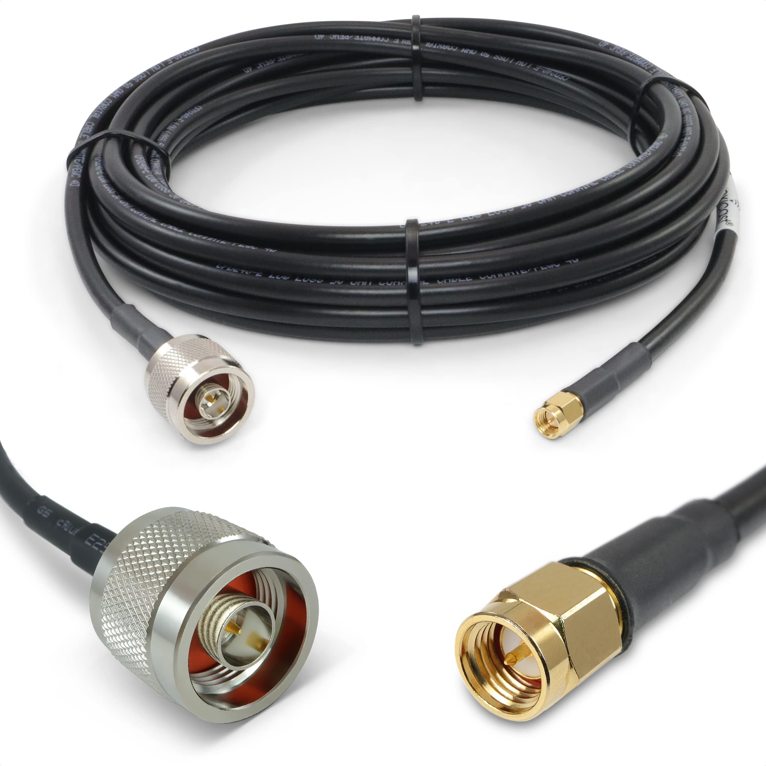 25 ft Low-Loss Coax Extension Cable (50 Ohm) - SMA Male to N Male - for 3G/4G/LTE/Ham/ADS-B/GPS/RF Radio to Antenna or Surge Arrester Use (Not for TV or WiFi)