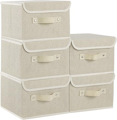 Miniatura 18 de Cajas de almacenamiento, contenedores de almacenamiento plegables con tapas, cestas de almacenamiento de tela de algodón y lino con asa, para