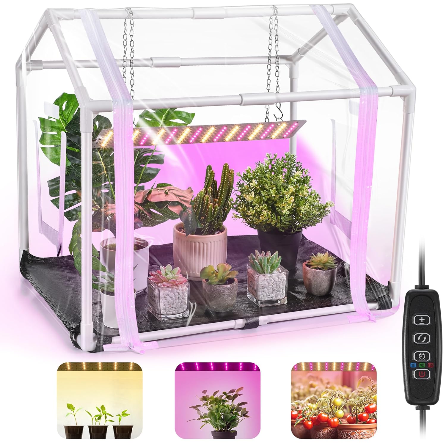 Meonum Mini Greenhouse with Grow Light 23 6 L x 15 7 W x 19 6 H Portable
