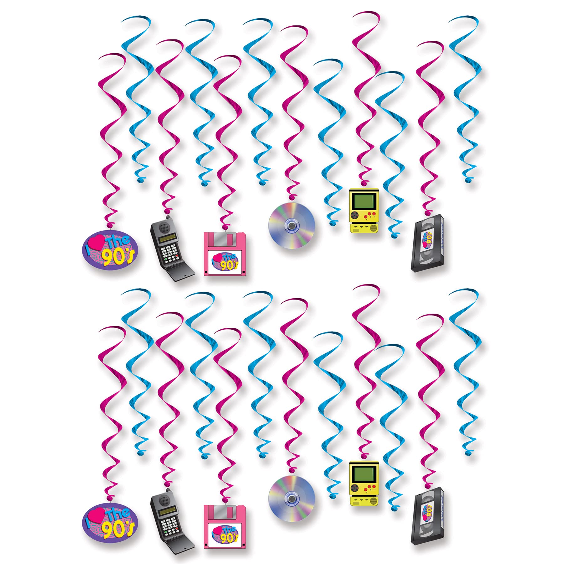 Beistle 53489 I Love The 90's Whirls, 24 Piece, 15"-28", Multicolored