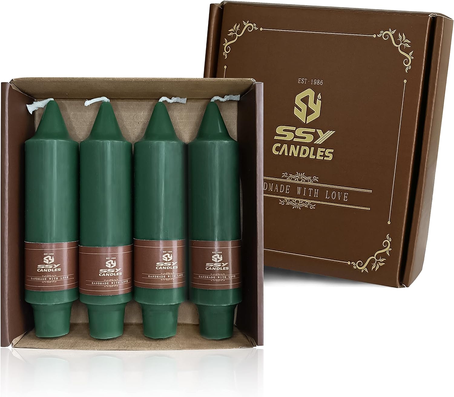 8 PCS Autumn Candlesticks Dark Green Taper Candles for Dinner Household Wedding Party Home Décor Candles