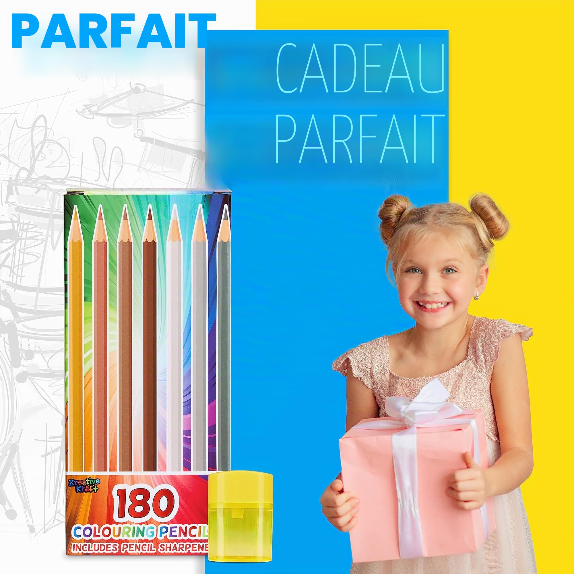 KreativeKraft Lot de 180 crayons de couleur pour enfants, adolescents et adultes – Taille-crayon de 30 couleurs inclus – Fournitures artistiques