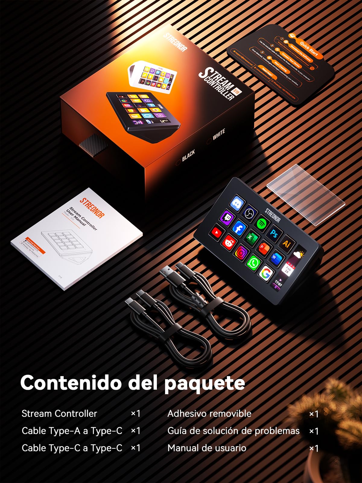 STREONOR Stream Controller Standard S15 con 15 teclas y Panel informativo | Controlador de transmisión Para streaming, gaming y trabajo, compatible con OBS, YouTube, Twitch, PC y Mac - Negro