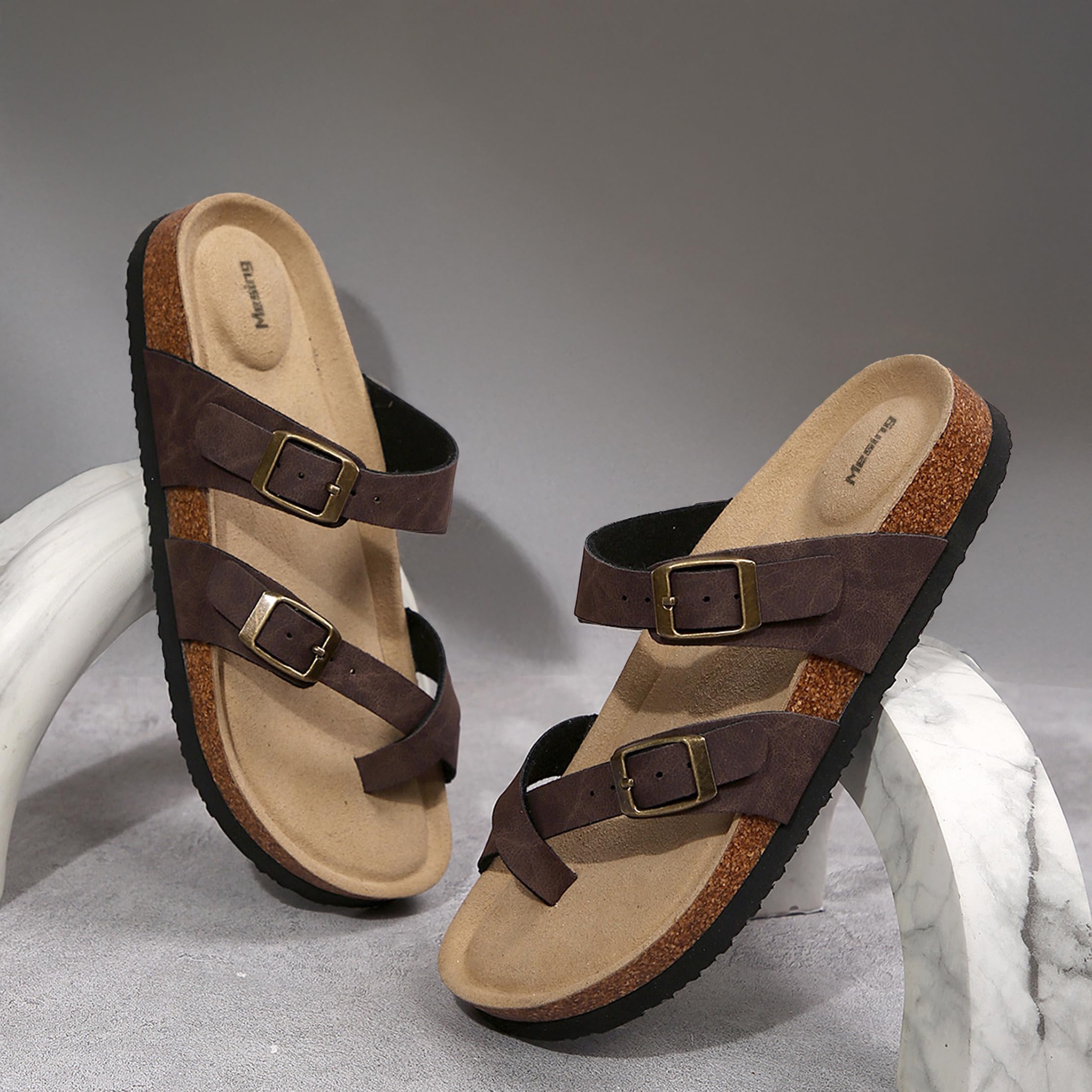 Mesing Ciabatte Infradito Donna Uomo Estive con Plantare in Sughero Comodi Sandali Ortopedici Pelle Scamosciata Antiscivolo Pantofole