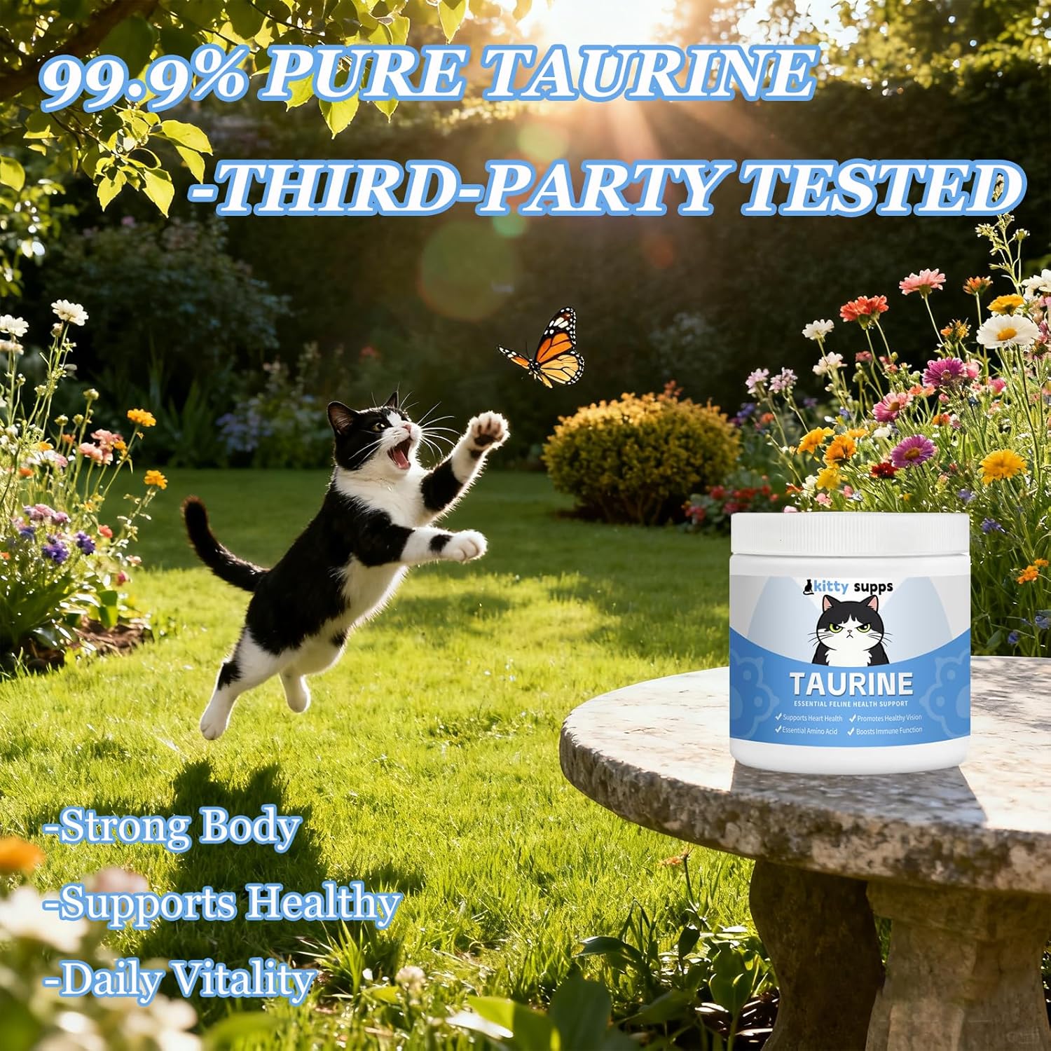 Taurine，Kitty supps Taurine Powder for Cats,Boost Energy & Vitality,Mix in Food, Water-Soluble,with Dosing Spoon (1)
