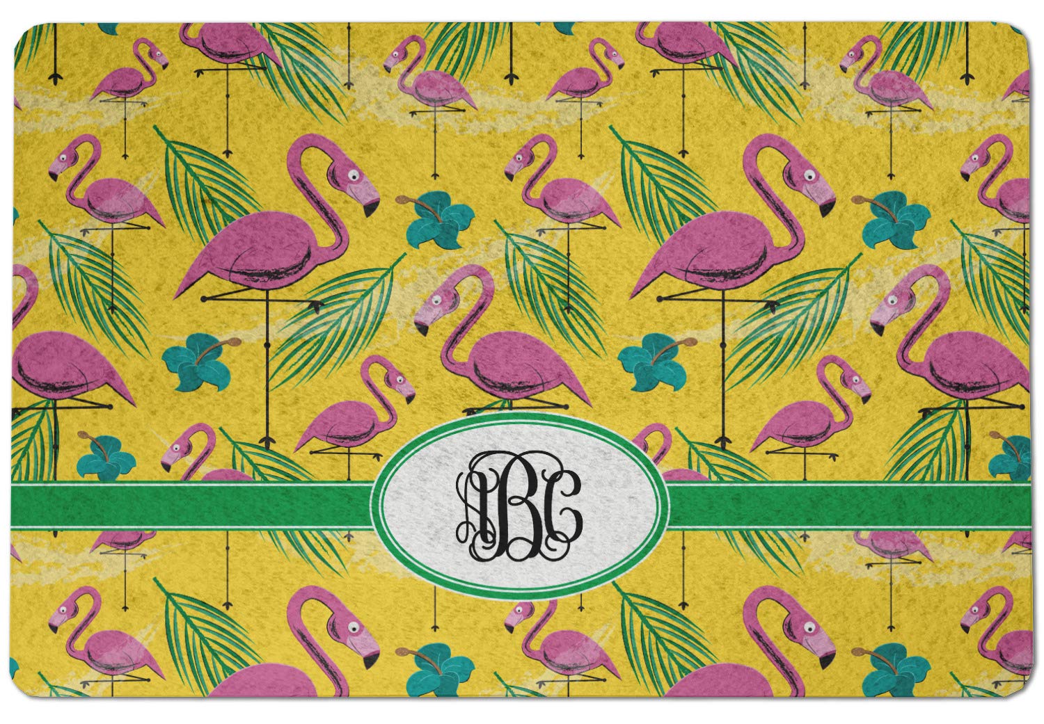 YouCustomizeIt Personalized Pink Flamingo Dog Food Mat - Small w/Monogram