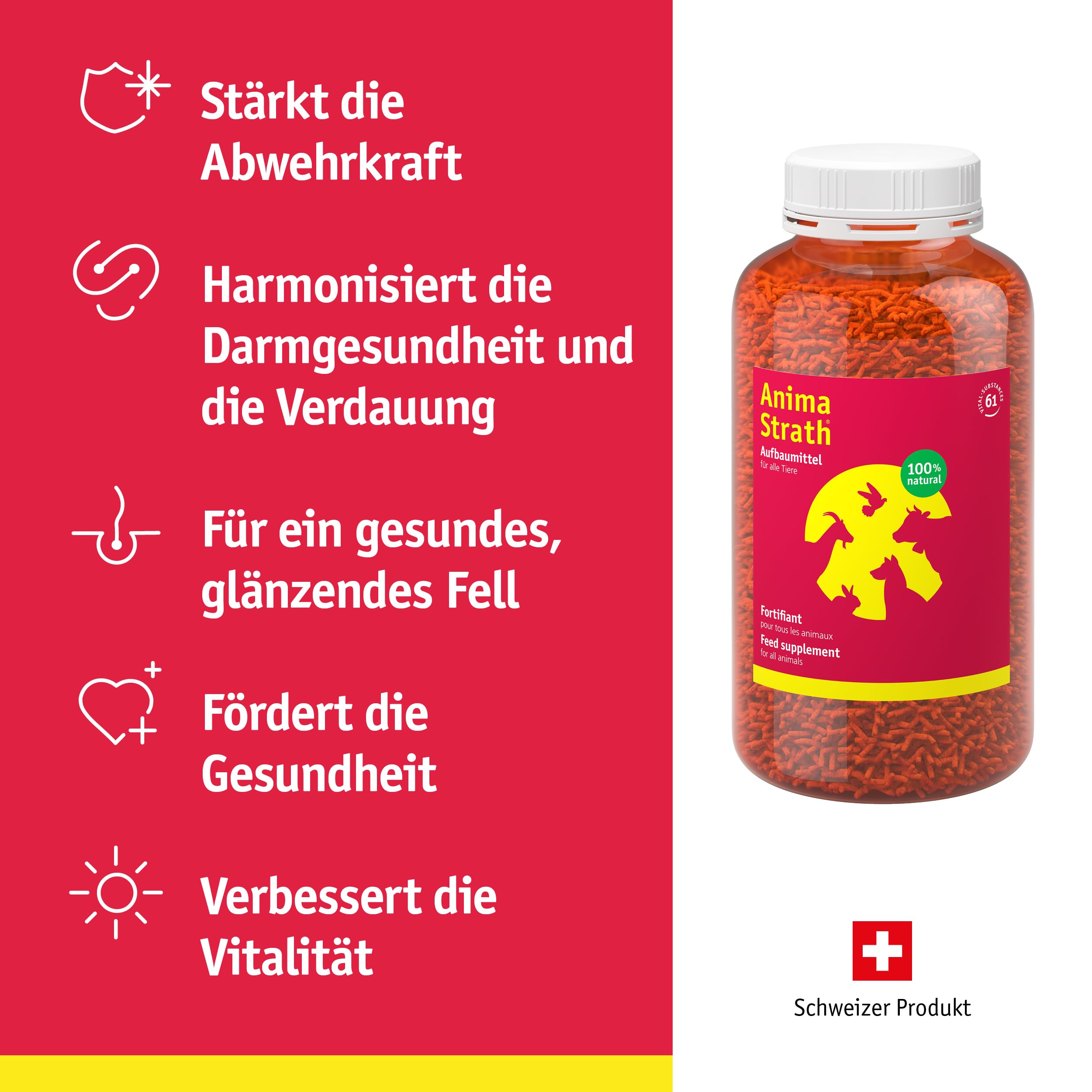 Anima-Strath Granulat - Natürliches Nahrungsergänzungsmittel für Hunde & Katzen | Immunsystem & Verdauungspflege, 61 Nährstoffen, Vitaminen, Mineralien, Aminosäuren & präbiotischen Qualitäten