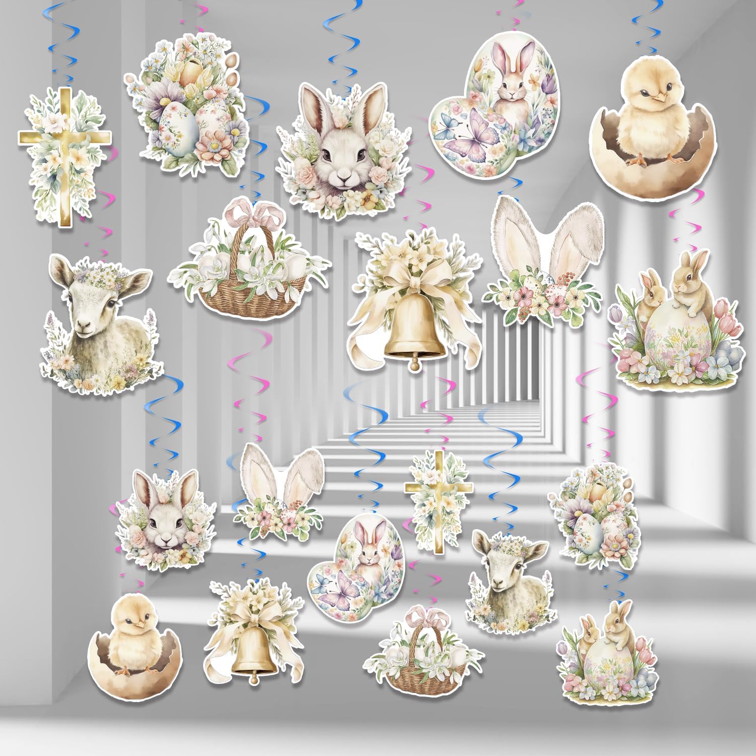 Easter Hanging Swirl Decorations Easter Egg Bunny Hanging Swirl Foil Decorations for Kids School Office Indoor Easter Party Supplies 20pc