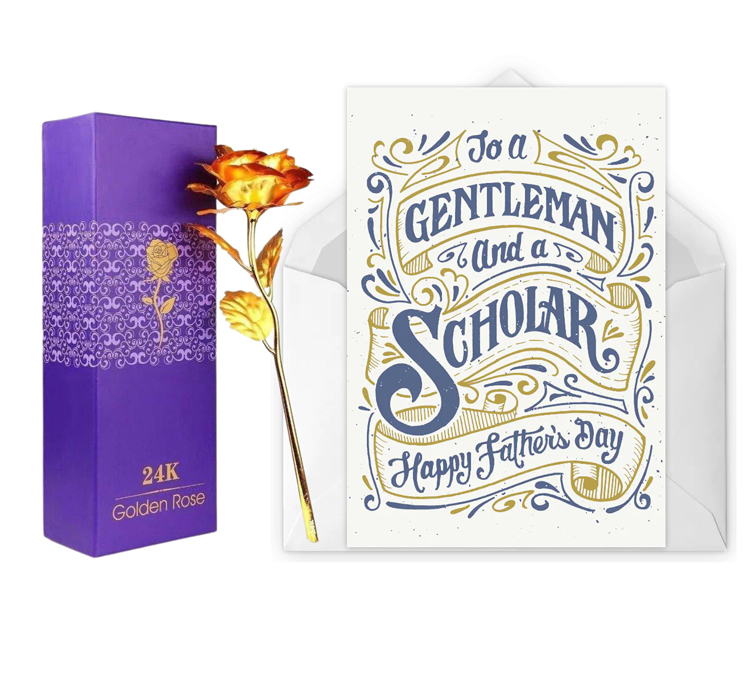Vending India Personalised/Customised Greeting Card Series - Dad/Father's Day Card With a Golden Rose (Scholar father)