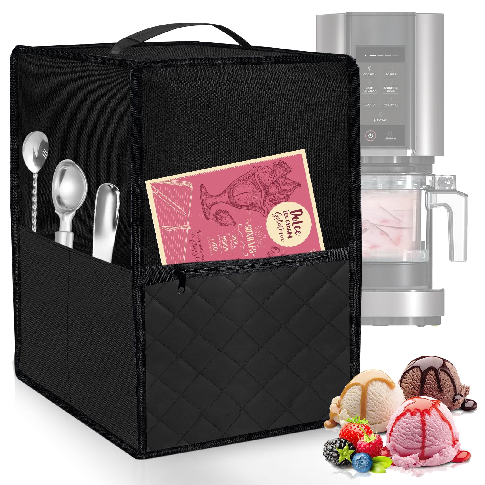 Housse de Protection pour Machine à Glace: Imperméable Couvercle Anti-Poussière, En Nylon Durable pour Ninja Creami NC501EU, NC301EU, NC299EU (Noir)