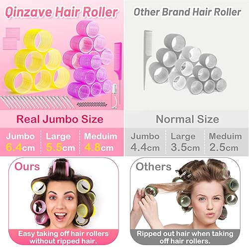 Miniatura 3 de 41 rulos de pelo jumbo con clips, rodillos de pelo grandes con 3 tamaños de 2.520 in, 2.165 in y 1.890 in, rodillo de pelo de autoagarre para