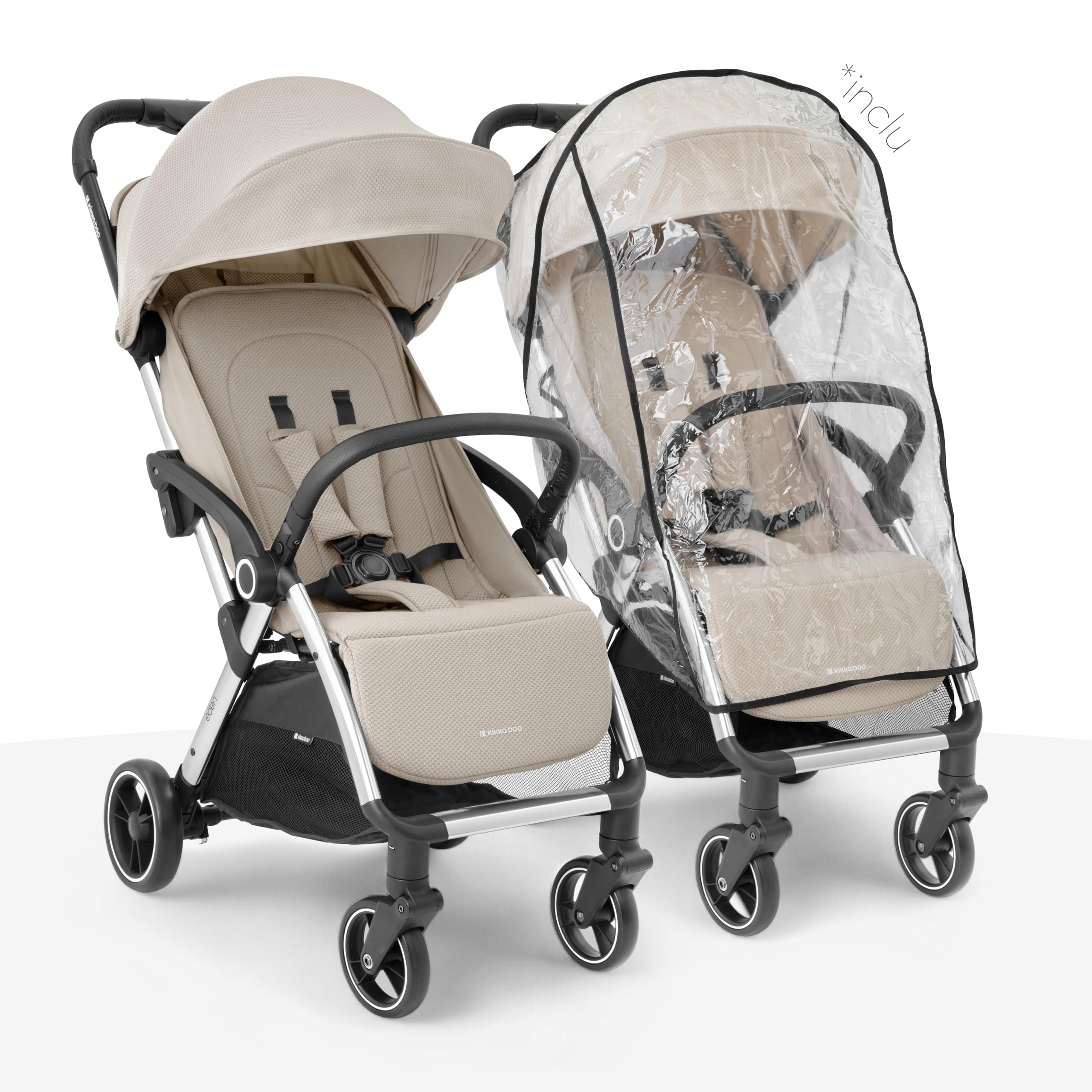 Poussette KikkaBoo EDEN, poussette bébé jusqu'à 22 kg, pliage automatique, position inclinable, ultra légère, compacte, beige