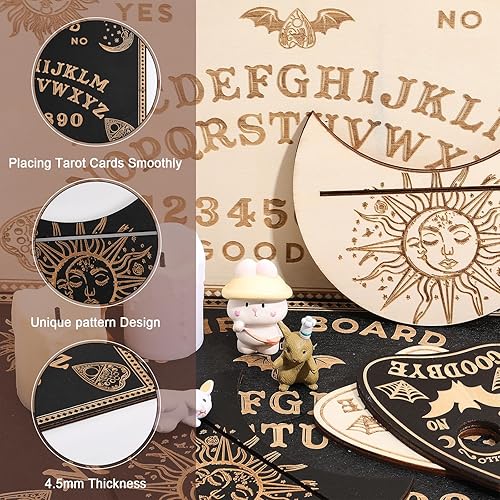 Miniatura 3 de CHGCRAFT 6 piezas de 2 estilos de madera grabada con láser, tablero espiritual de madera tallada, kit de tablero de péndulo, tablero de espíritu,