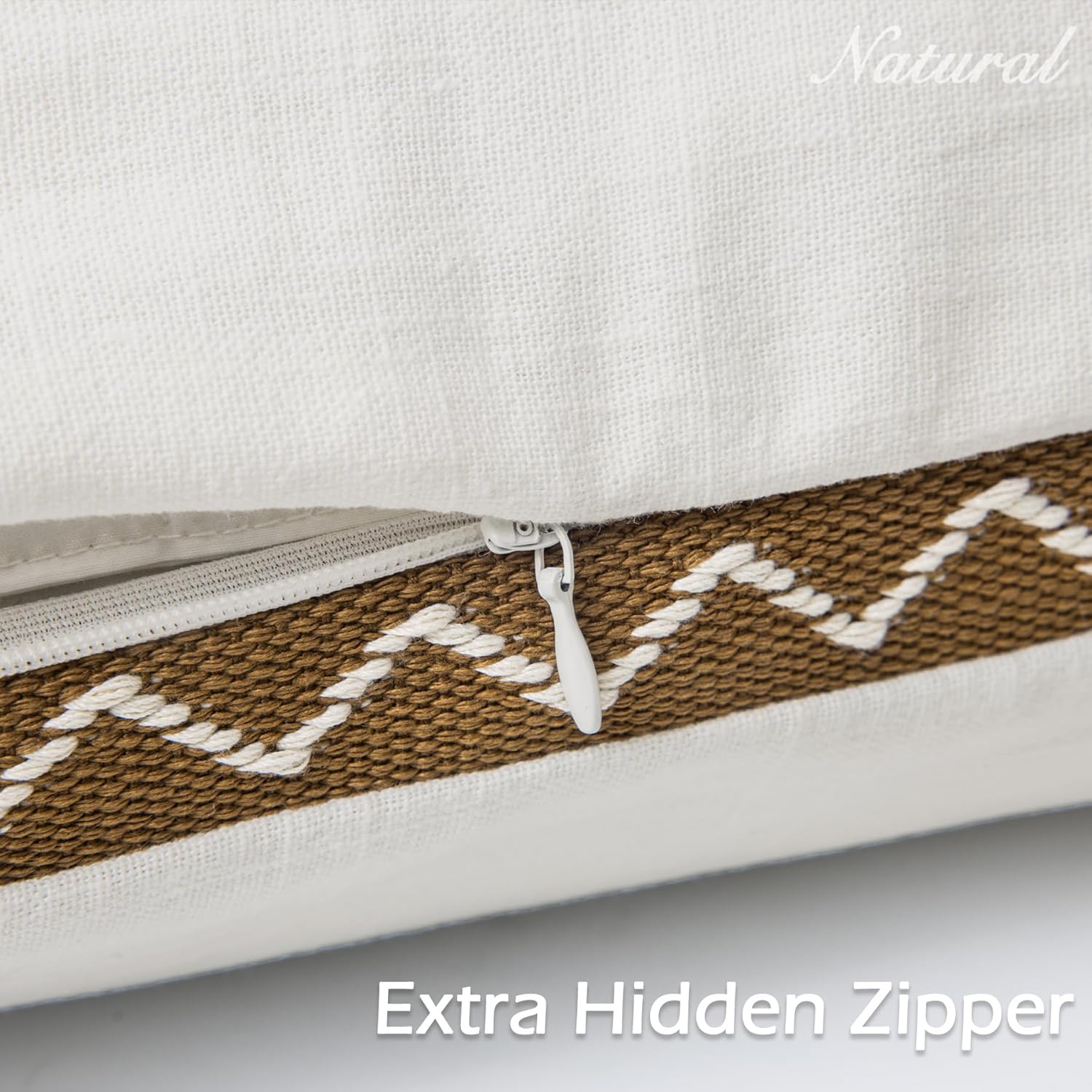 Decorative Neutral Linen Throw Pillow Covers 12x20 Inch Set of 2, Cream White Boho Farmhouse Pillow Covers with Braid Fringe for Sofa Bed Modern Couch Pillow Cases for Organic Home Decor