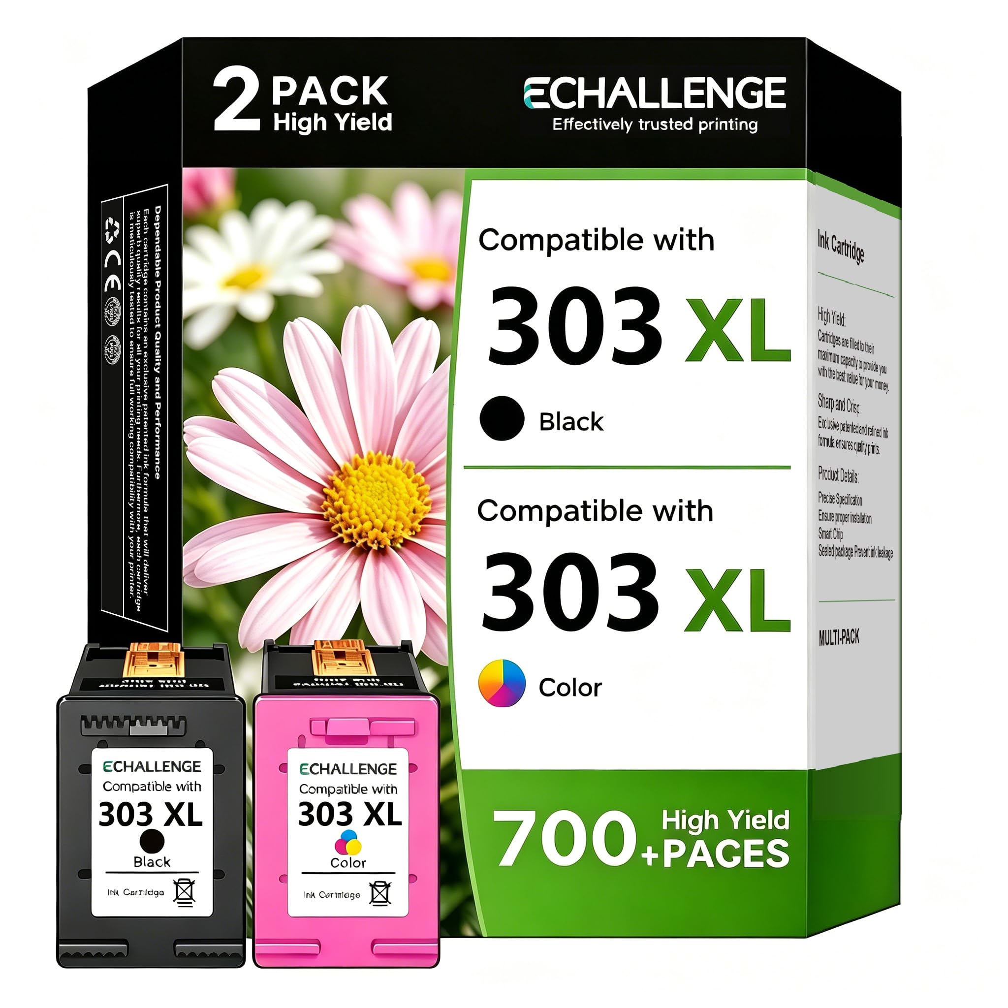 303XL 303 Lot de Cartouches d'imprimante HP 303 pour HP officejet Pro 6230 Cartouches Envy Photo 7830 6230 6232 6220 6234 7134 7130 6222 6255 658 6558 65555 65 5 2 7132 7155 (Noir, Couleur)