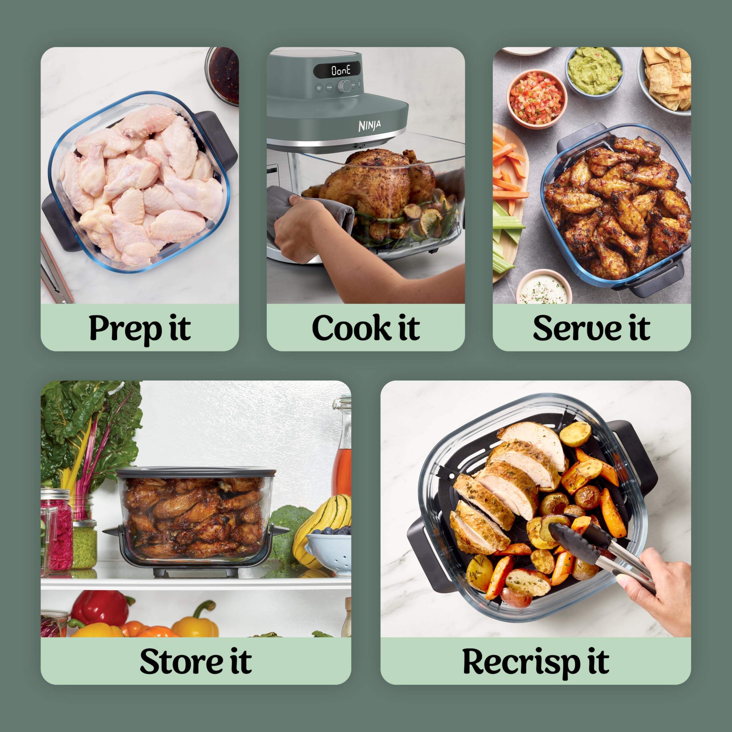 Ninja Crispi Pro 6-in-1 Glass Air Fryer | 6qt & 2.5qt Glass Containers with Storage Lids | Non-Toxic | Meal Prep, Microwave, Freezer & Dishwasher Safe | Air Fry, Bake & More | Ash Grey | AS101DG